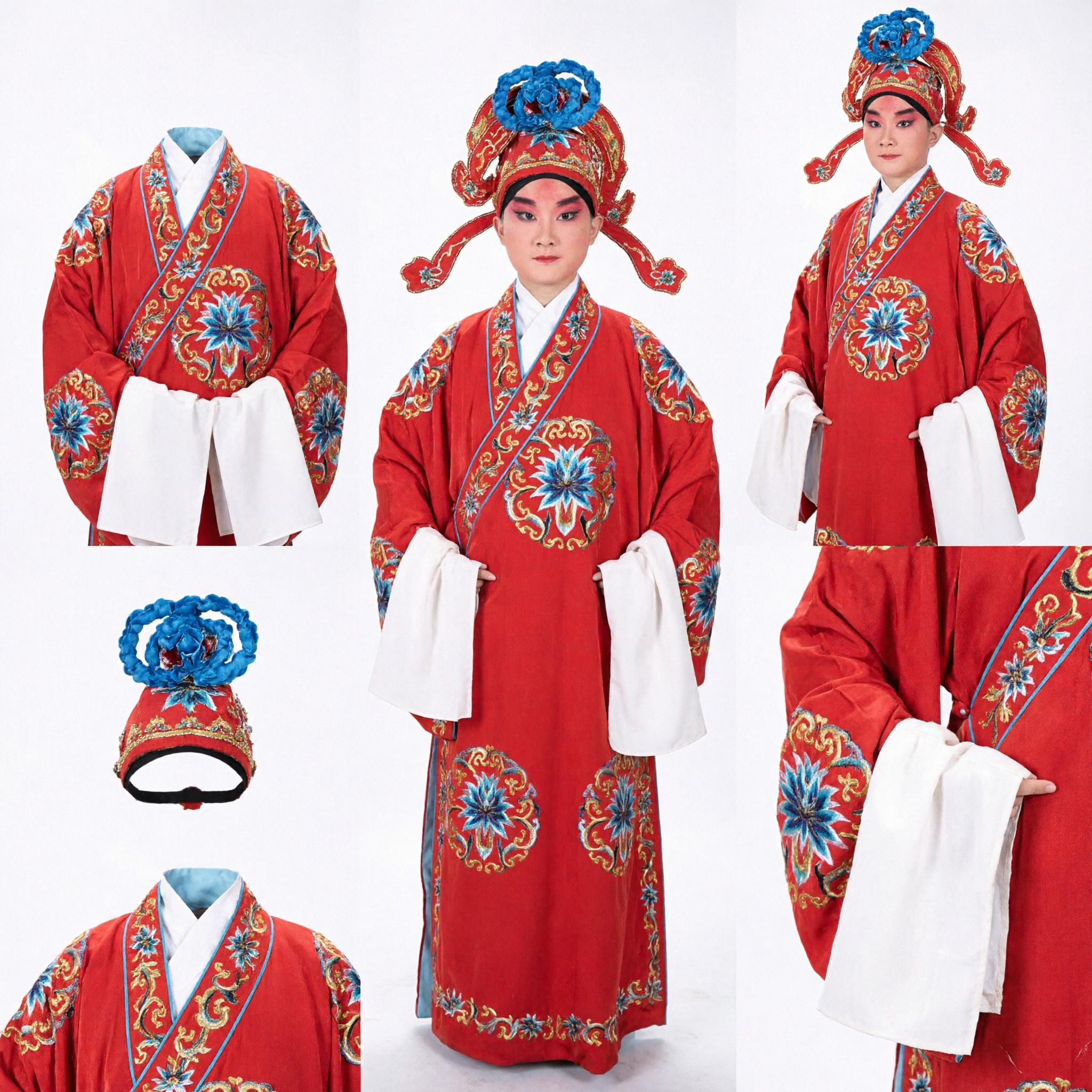 Traje Tradicional de Ópera de Pekín Chino Conjunto de Túnica Roja Bordada para Actuaciones en Escenario y Espectáculos Culturales - Asian Costume