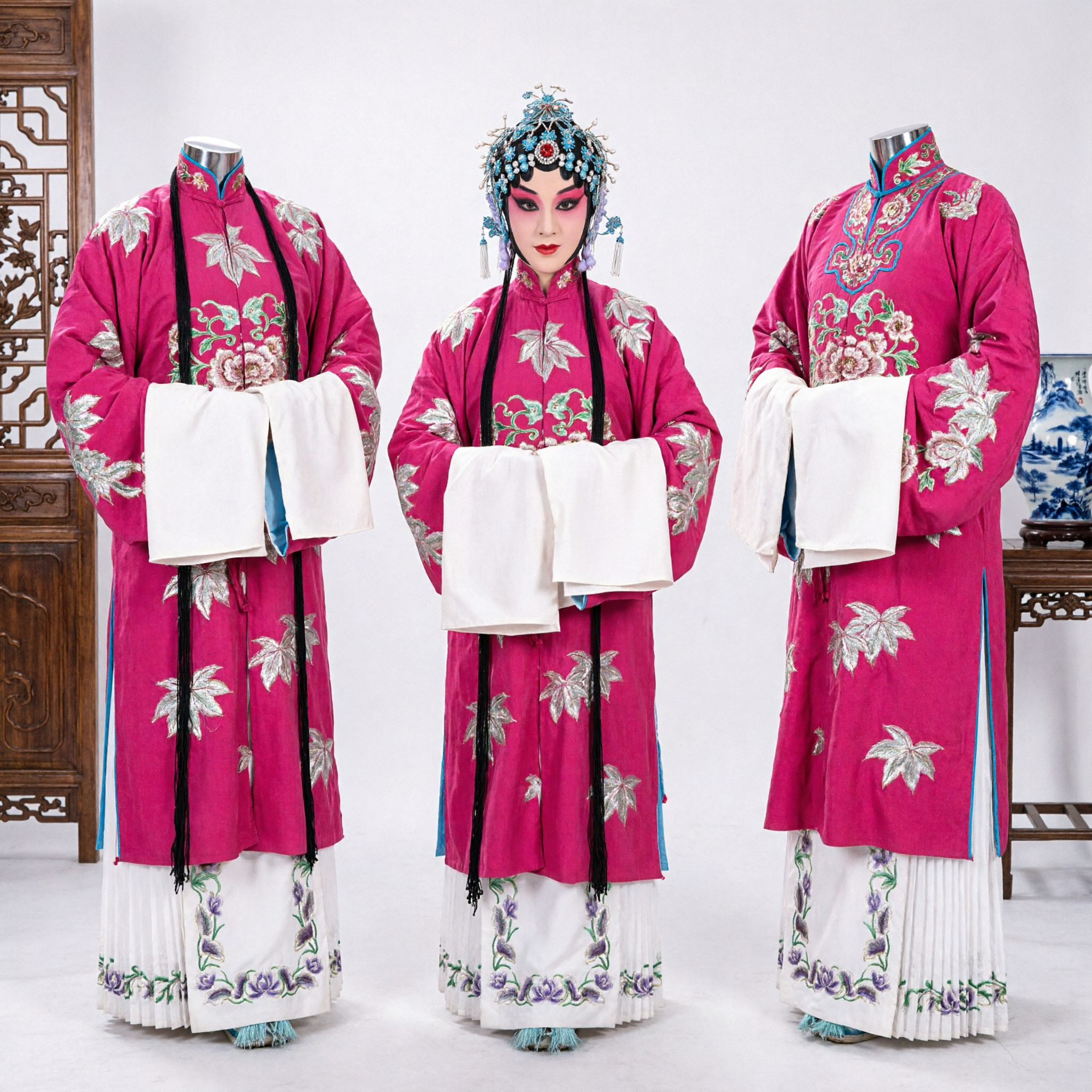 Traditional Chinese Peking Opera Female Dan Costume Pink Embroidered Robe and Skirt Set for Stage Performance - Asian Costume