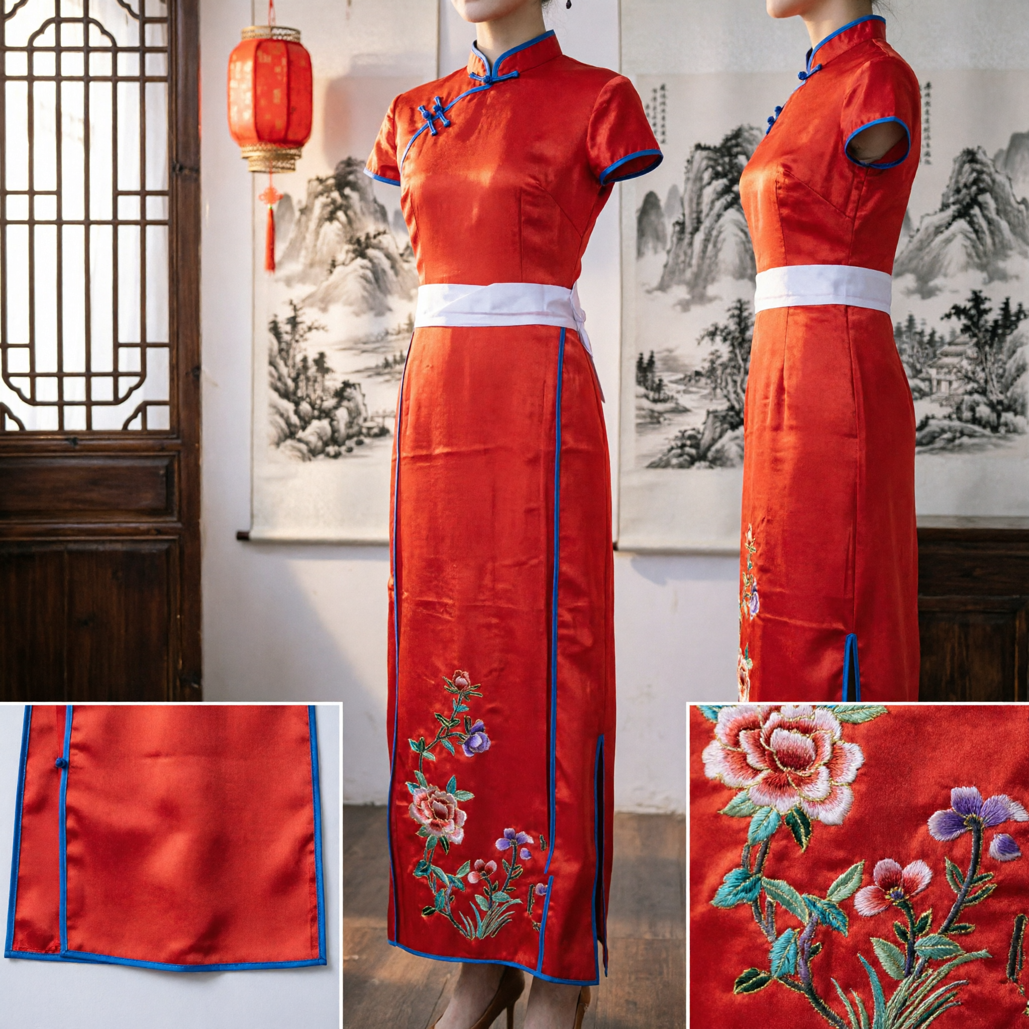 Jupe longue Hanfu chinoise traditionnelle rouge à broderie florale pour femmes - Costume pour mariage et performances - Asian Costume