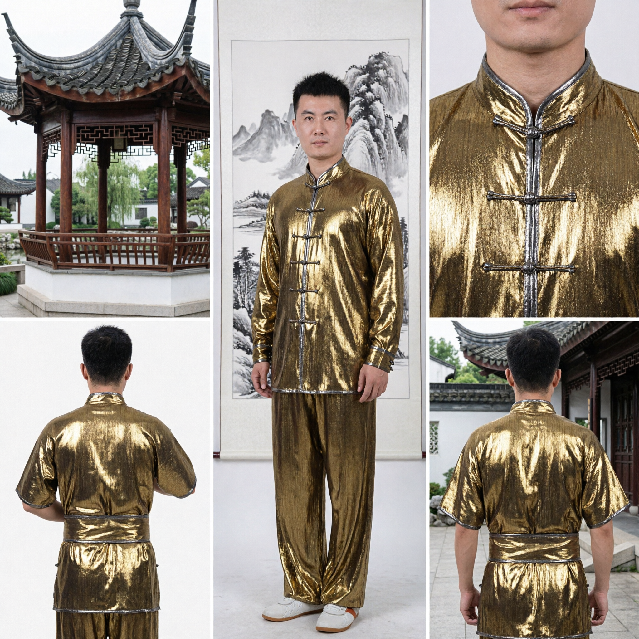 Uniforme Tradicional de Kung Fu Dorado para Hombres, Traje Chino de Artes Marciales Tai Chi para Presentaciones y Práctica - Asian Costume
