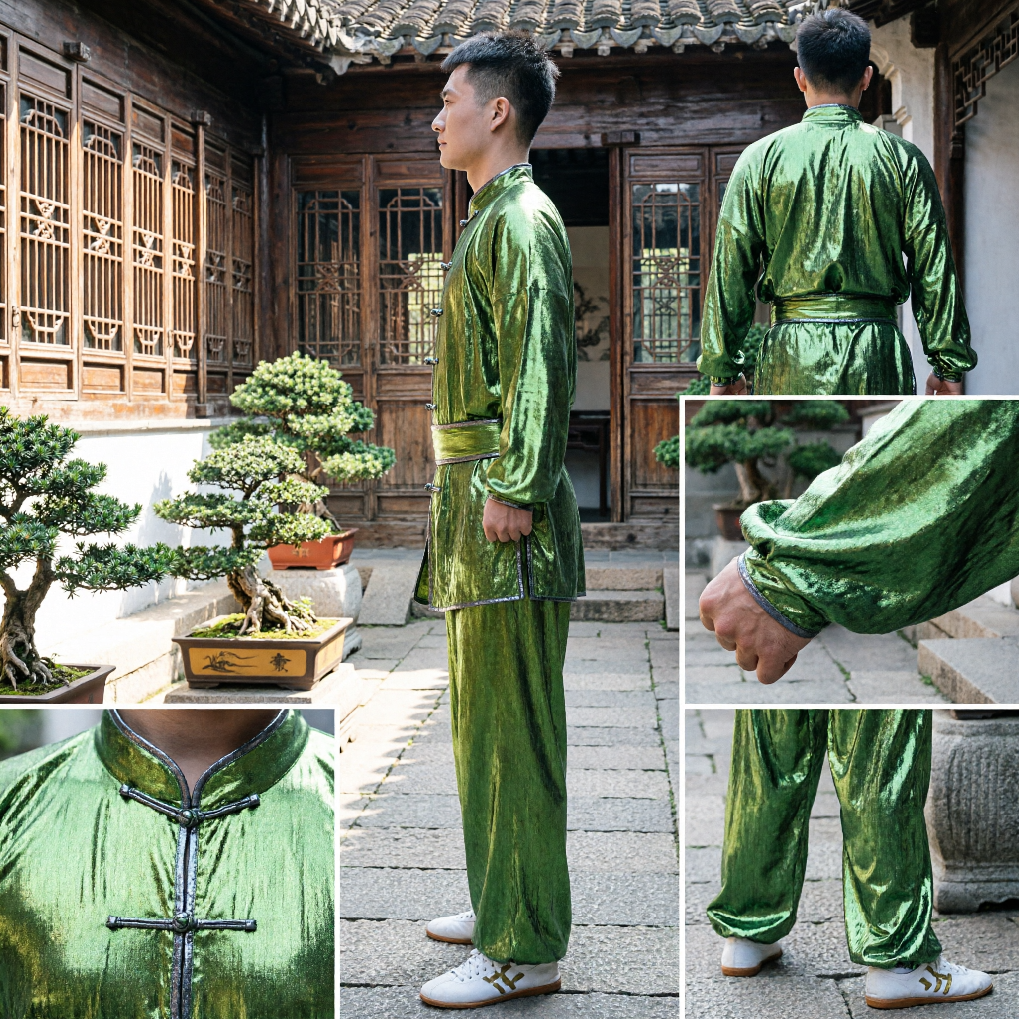 Professioneel Heren Groen Satijn Kung Fu Uniform Traditioneel Chinese Martial Arts Tai Chi Trainingskostuum - Asian Costume