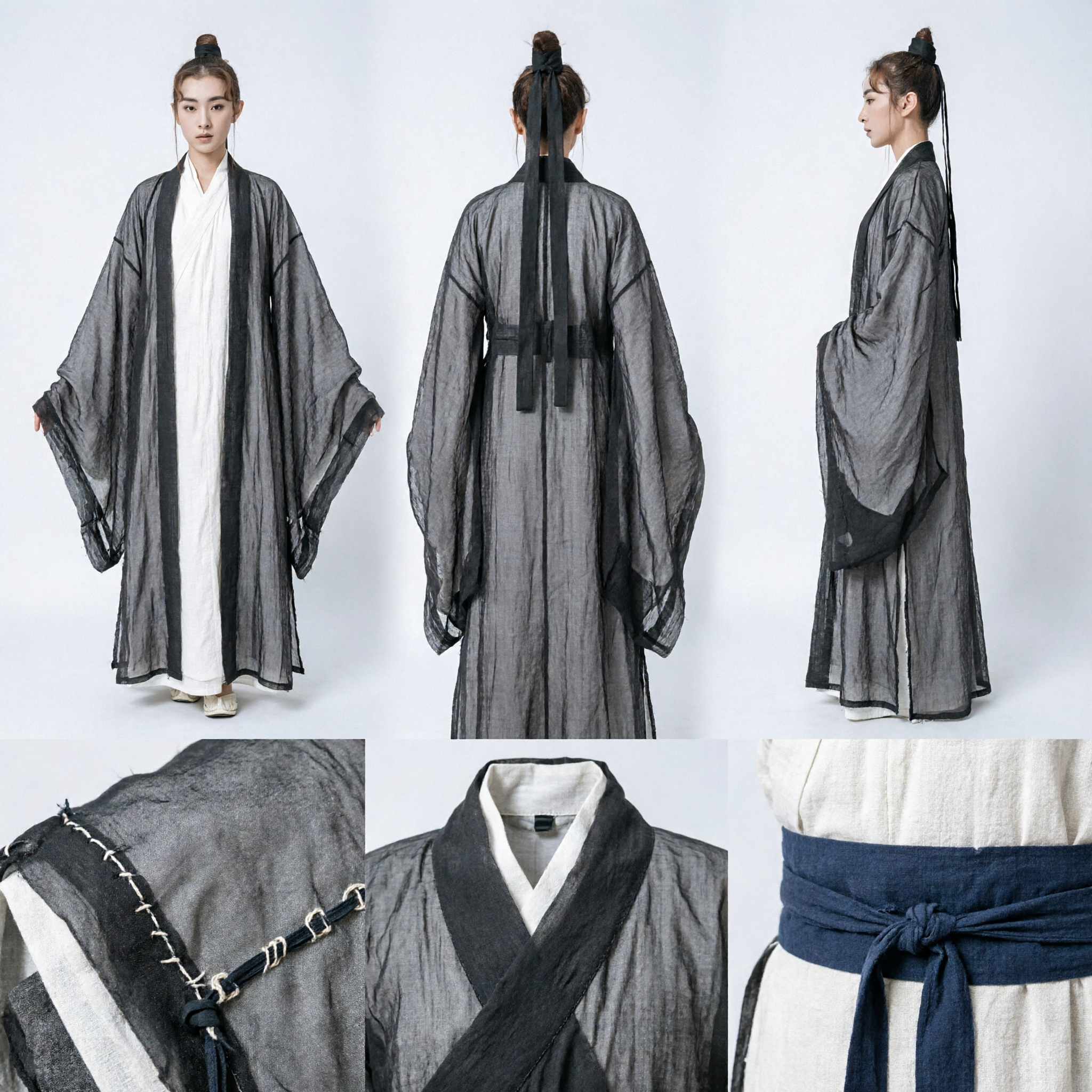 Costume tradizionale cinese Wuxia da spadaccino Hanfu, veste antica in garza grigia per arti marziali per cosplay maschile - Asian Costume