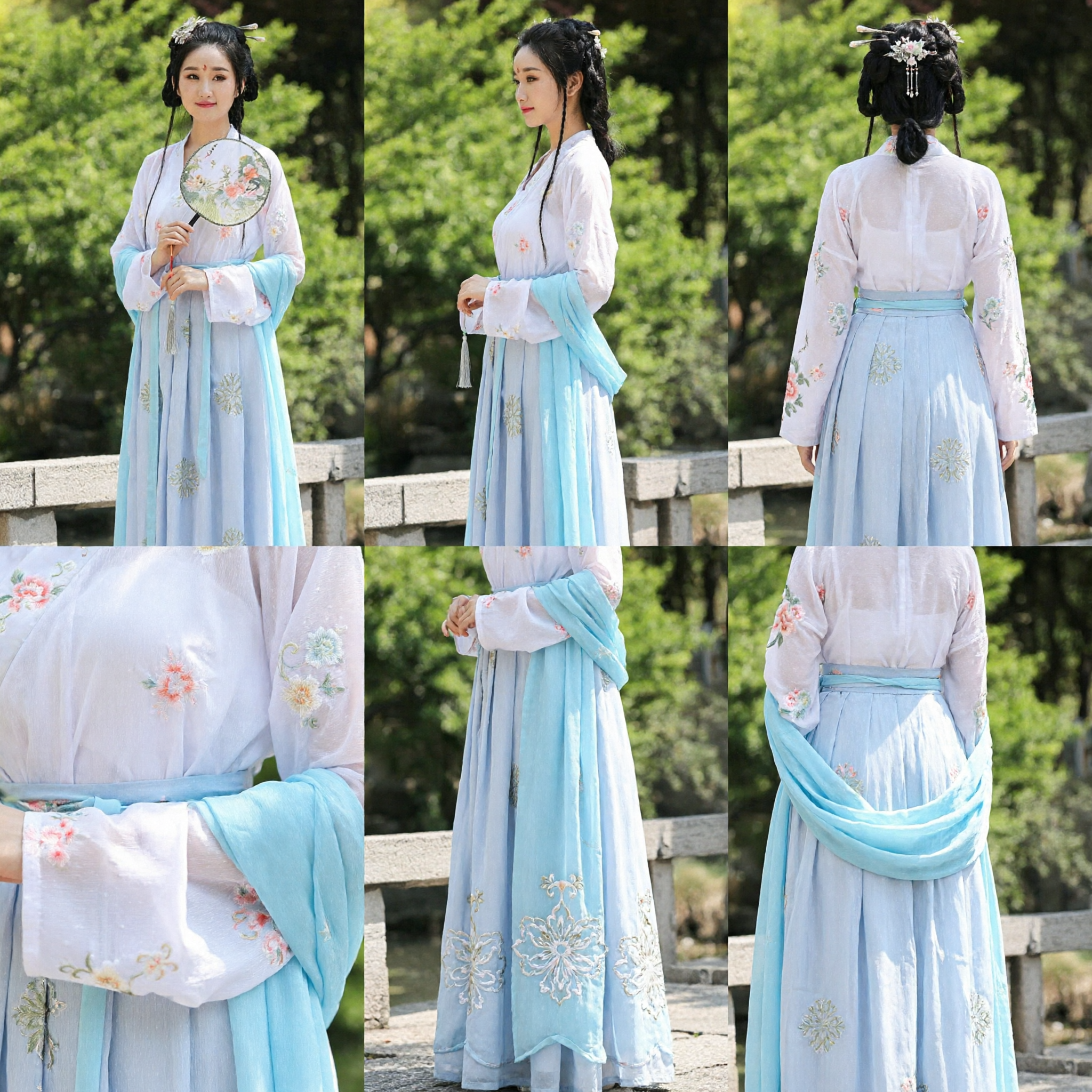 Elegant Traditional Chinese Hanfu Costume Ancient Princess Fairy Dress Blue Skirt Set for Women Performance - Asian Costume