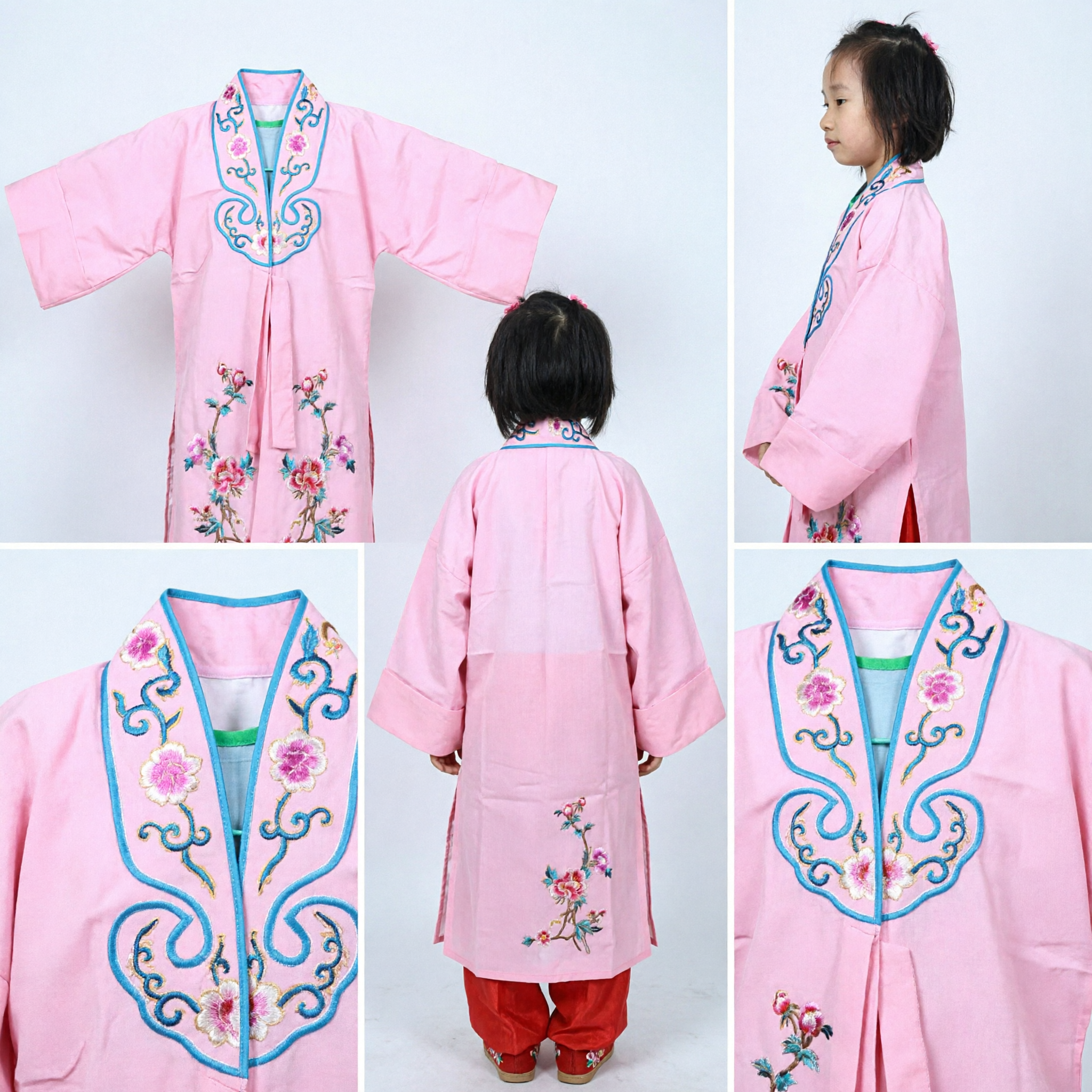 Rosa traditionelles chinesisches Opernkostüm für Mädchen, Kinder, besticktes Bühnenauftritts-Outfit - Asian Costume