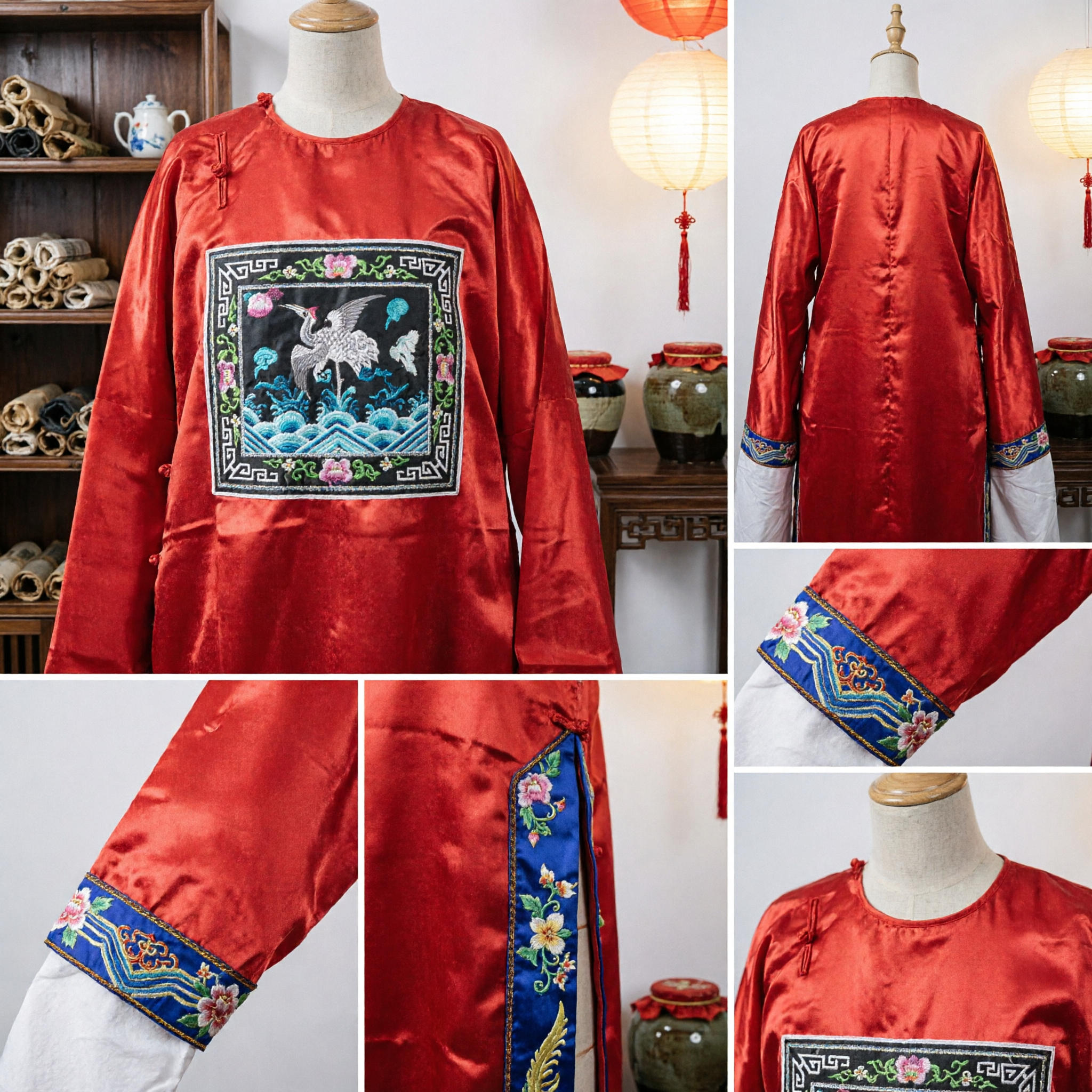 Robe d'Opéra de Pékin traditionnelle chinoise rouge avec broderie de grue, pour spectacle scénique et cosplay - Asian Costume