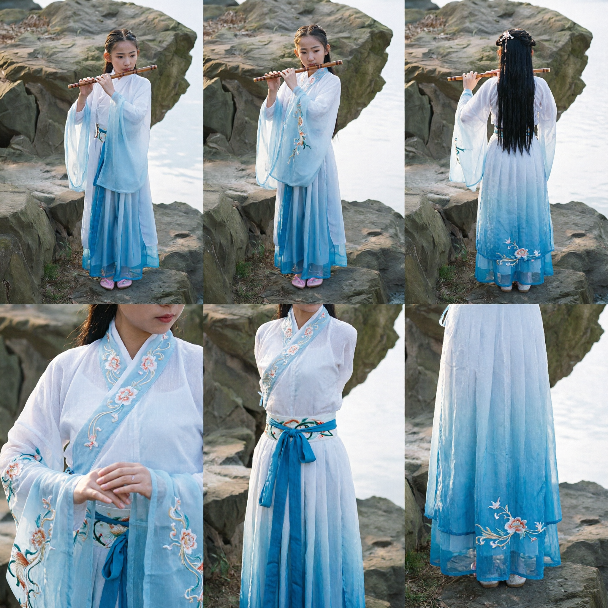 Costume tradizionale cinese Hanfu per bambini, abito da fata a gradiente blu, antico Tang suit per esibizioni di bambine - Asian Costume