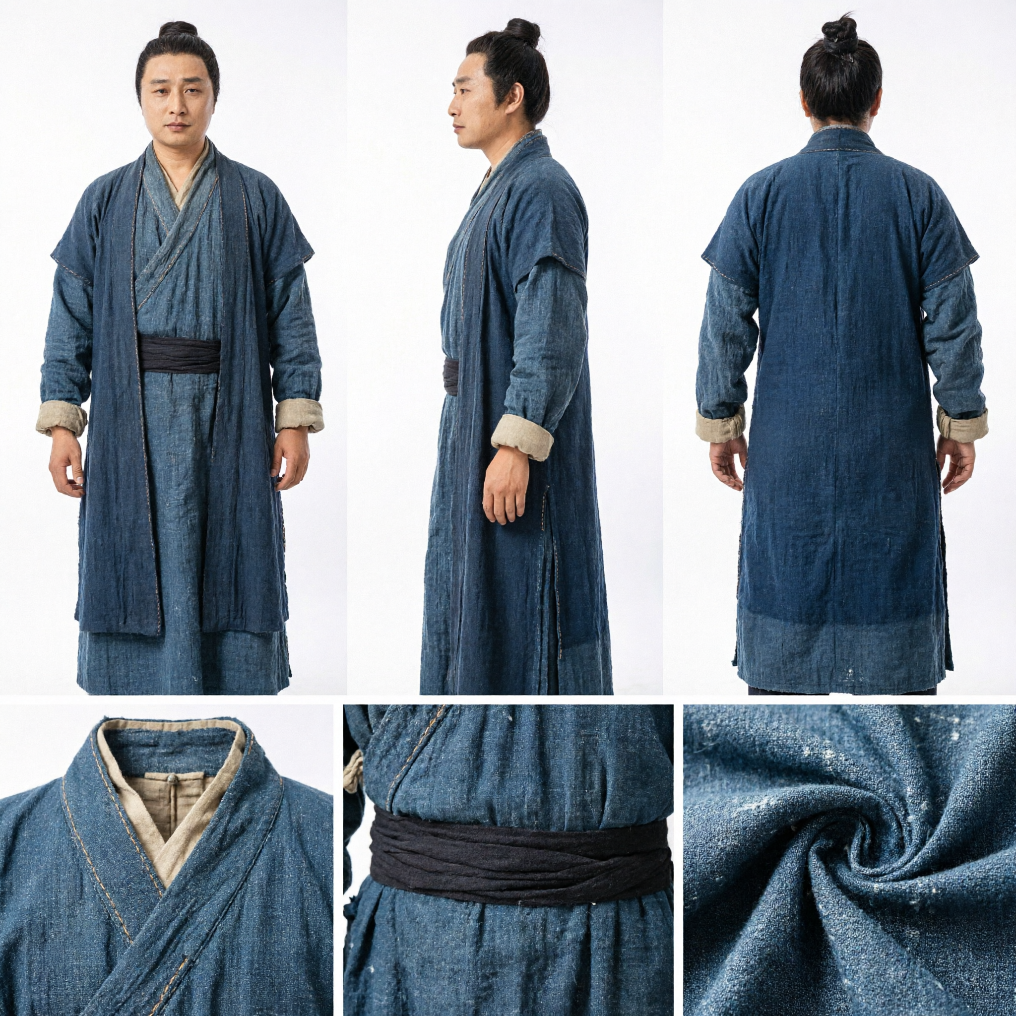 Costume da Spadaccino Wuxia Cinese Antico Tunica Hanfu Lino Grigio per Cosplay Dramma Marziale Uomo - Asian Costume