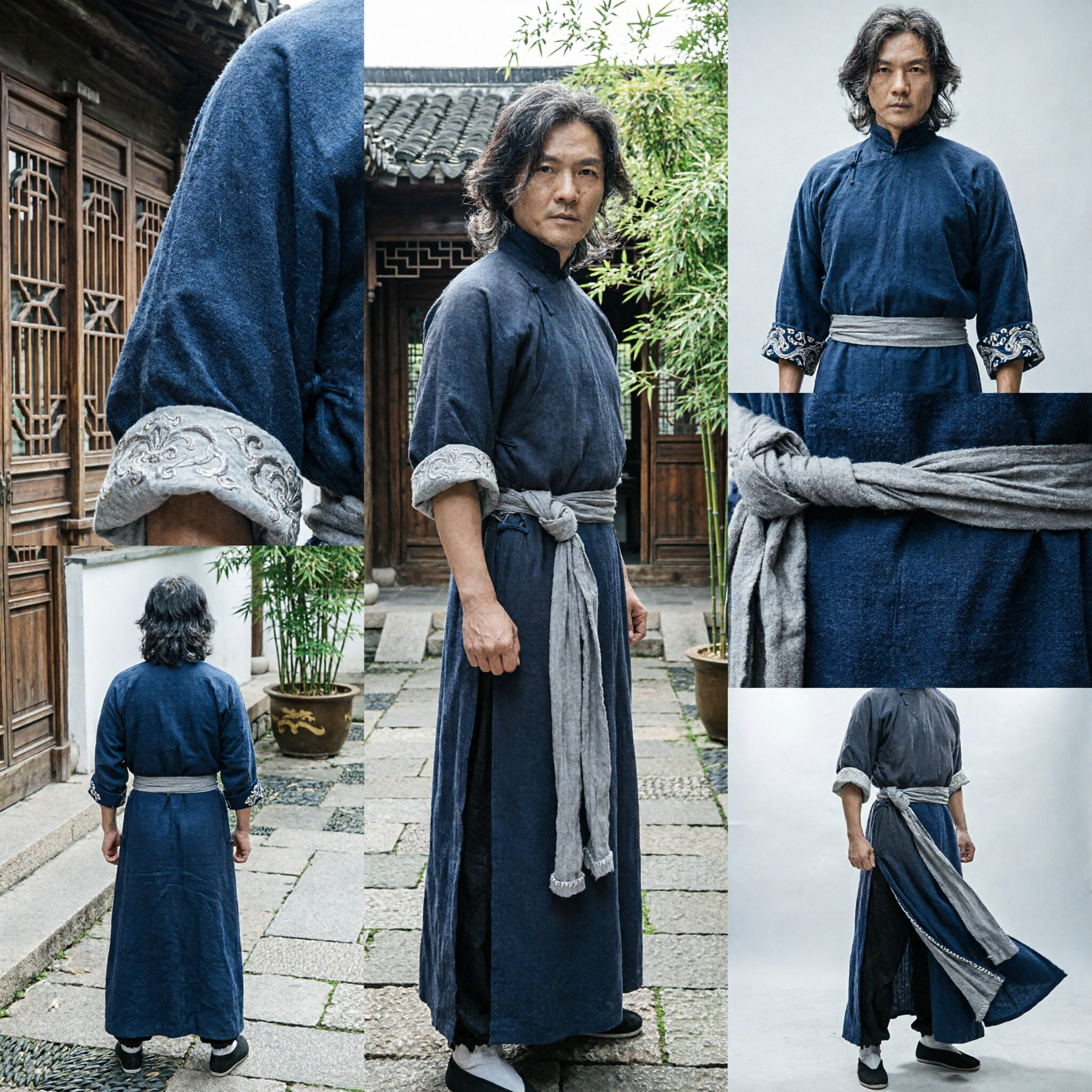 زي الكونغ فو التقليدي الصيني للرجال - زي تاي تشي وفنون الدفاع عن النفس باللون الأسود - زي المبارز القديم - Asian Costume