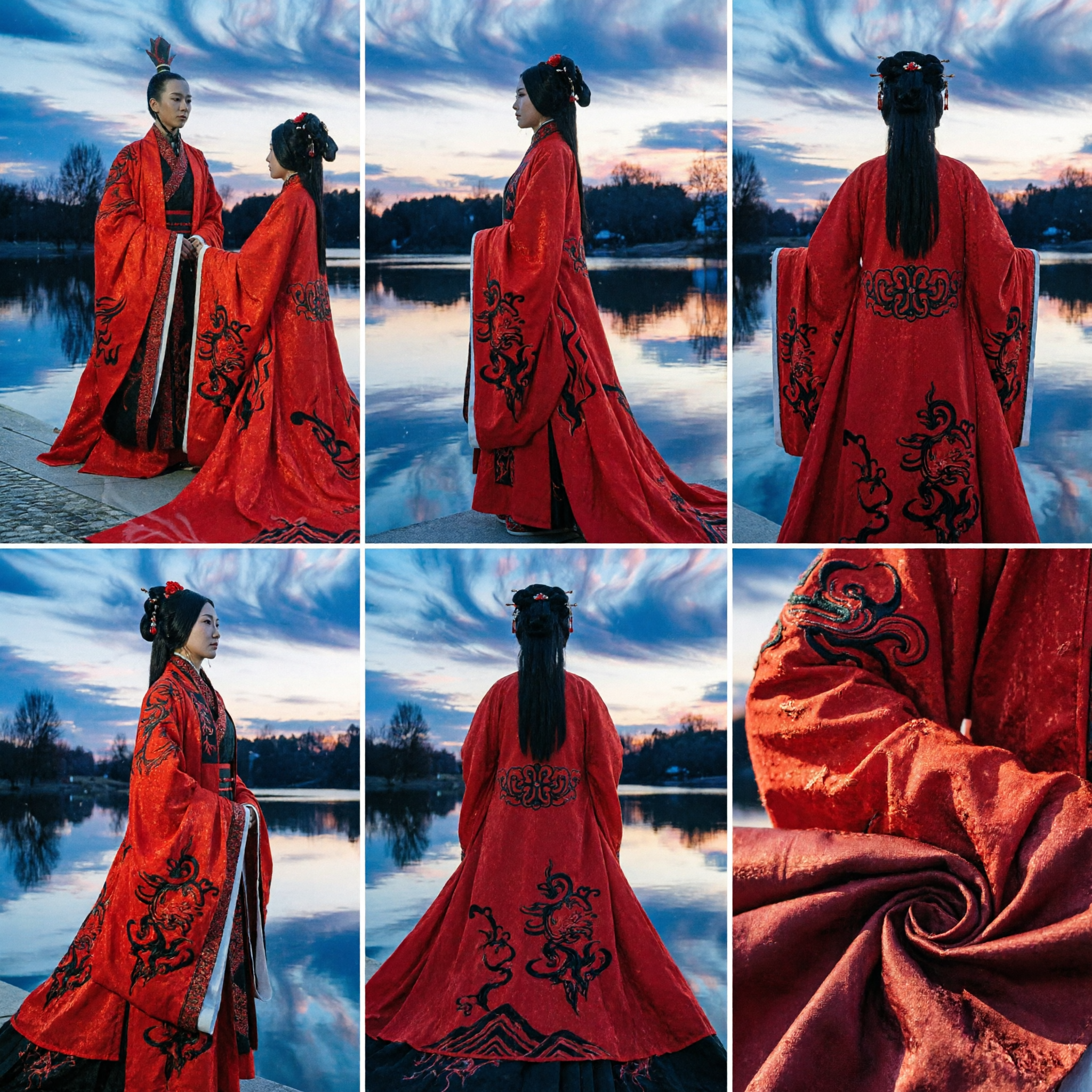 Costume Nuziale Hanfu Cinese Antico Tuniche Rosse da Imperatore e Imperatrice Set Coppia Tradizionale Dinastia Han - Asian Costume