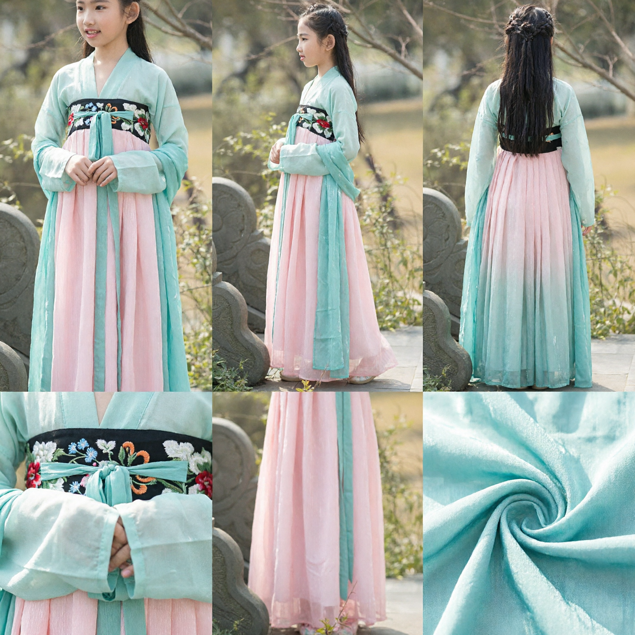 Traje Hanfu Tradicional Chinês para Meninas, Conjunto de Vestido de Fada Antigo, Top Verde e Saia Rosa - Asian Costume