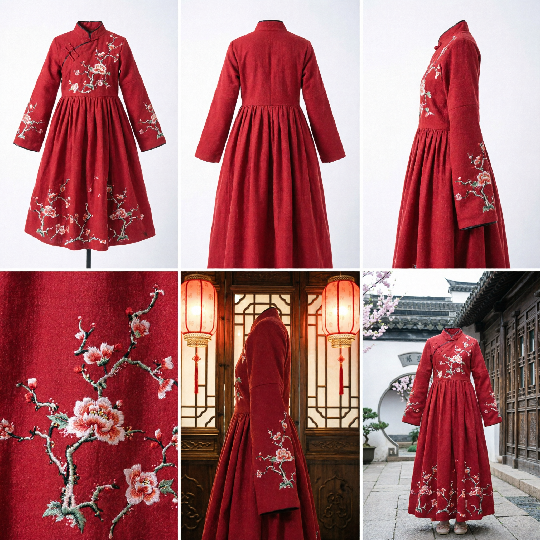 Capa de Invierno Roja Tradicional China con Capucha, Capa con Bordado de Flor de Ciruelo, Traje Hanfu para Mujeres - Asian Costume