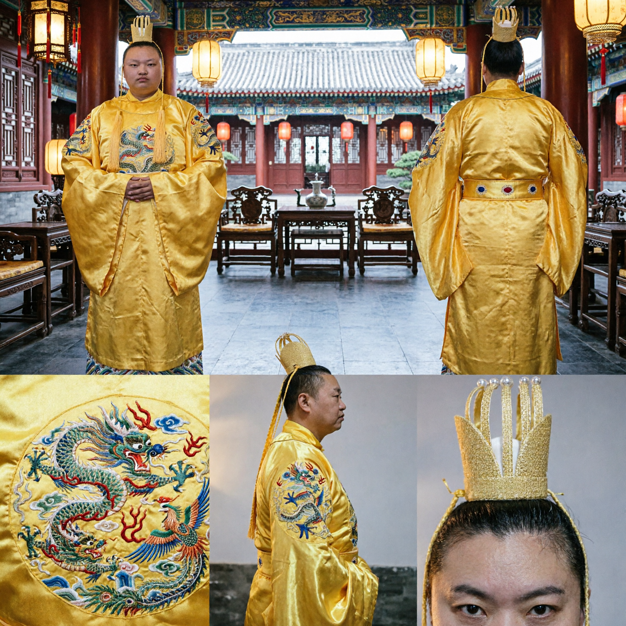 Veste da Imperatore Cinese Antico Gialla con Drago Costume da Re Tradizionale per Adulti per Cosplay e Spettacoli sul Palco - Asian Costume