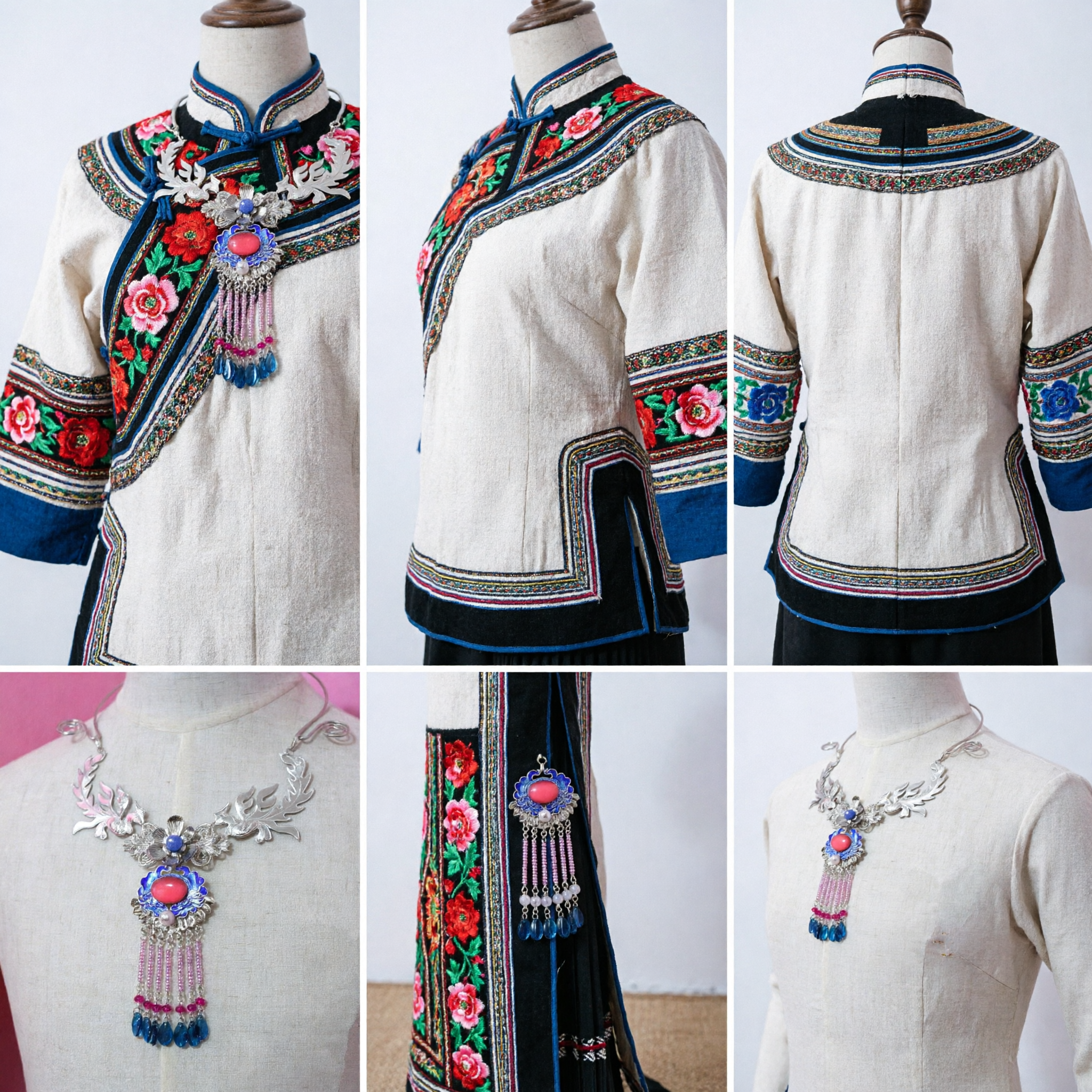 Традиционное китайское серебряное ожерелье народности Мяо, подвеска с синей эмалью и фениксом с кистями, этнические свадебные украшения для невест - Asian Costume