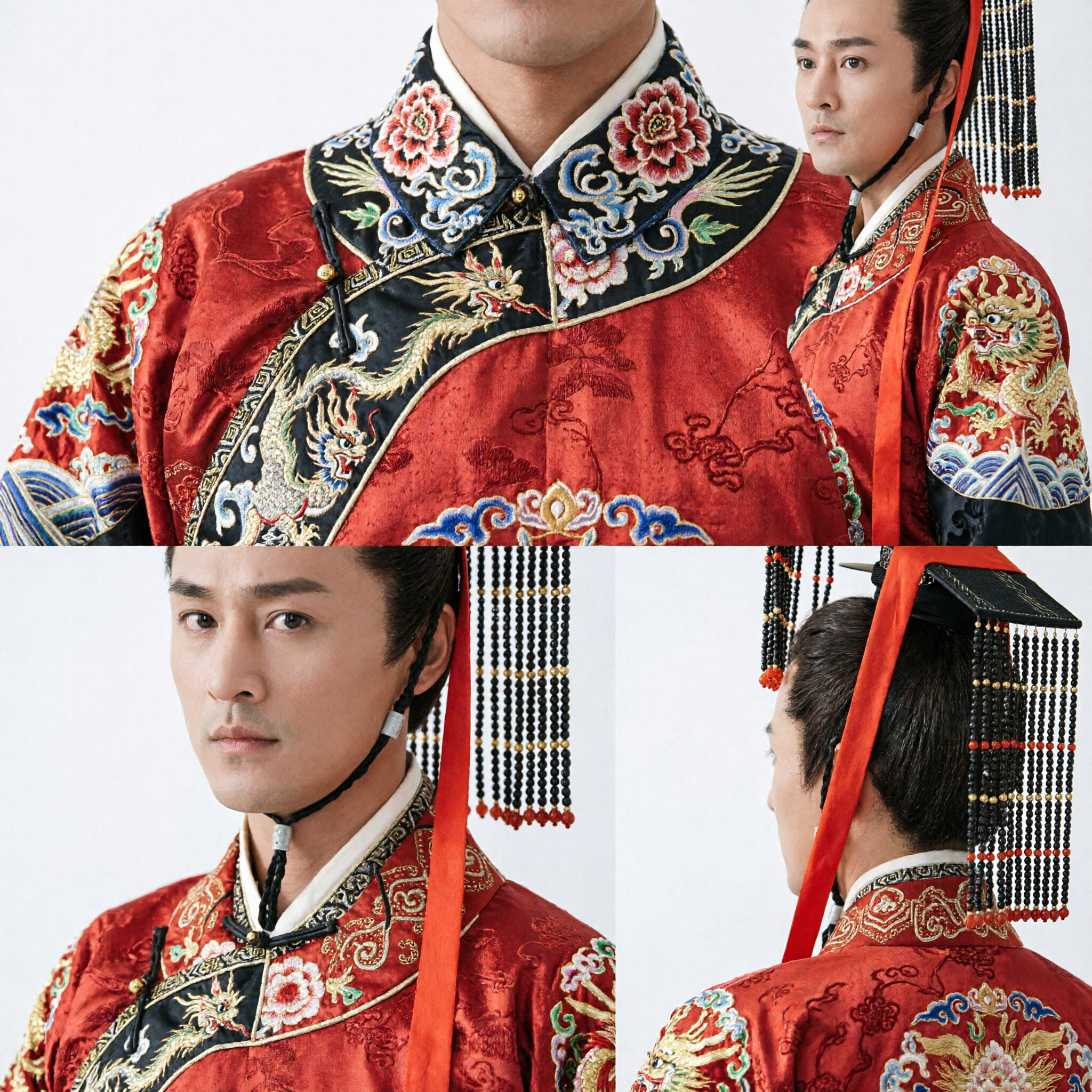 Corona de Emperador Chino Antiguo Mian Guan con Cuentas Negras, Accesorio para Traje Tradicional Hanfu para Hombres y Cosplay - Asian Costume