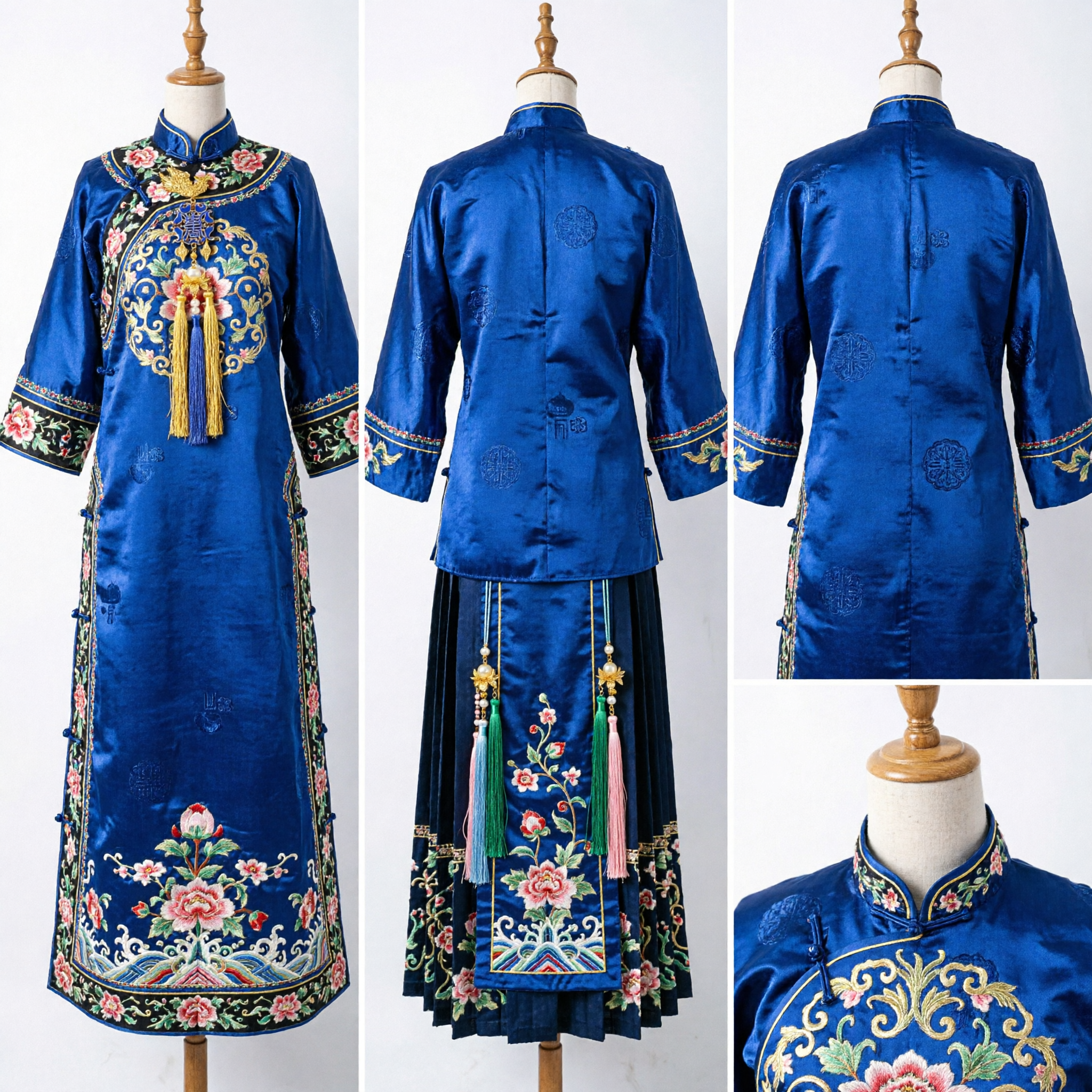 伝統的中国鳳凰簪金メッキブルーエナメルペンダントヘアスティック漢服ウェディングブライダルヘッドウェア女性用 - Asian Costume