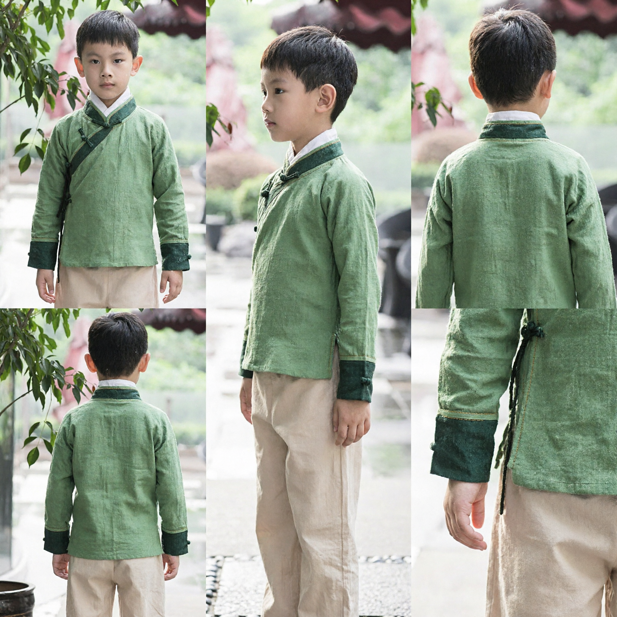 Costume tradizionale cinese Kung Fu Arti marziali per bambini maschi Tuta Tang verde per esibizioni - Asian Costume