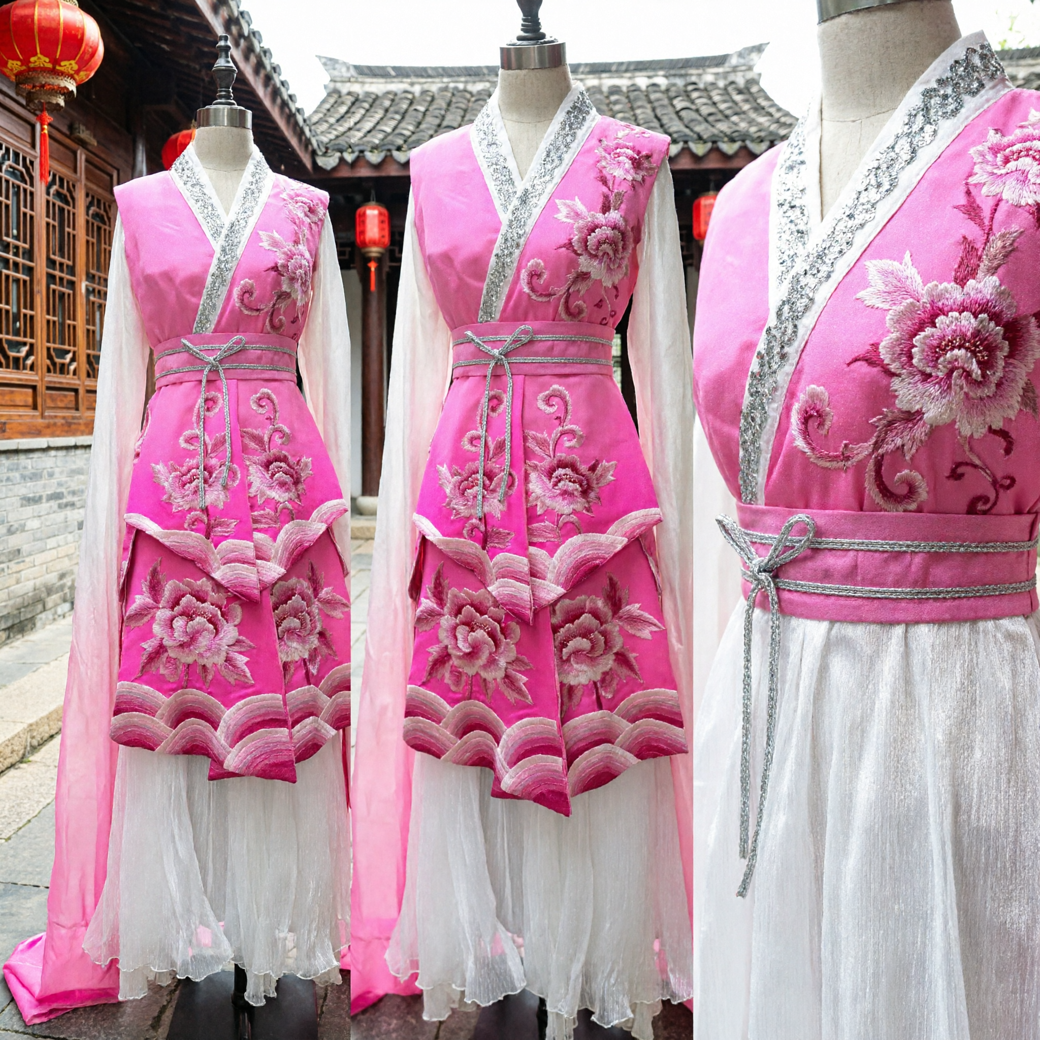 Vestido Hanfu Tradicional Chino Rosa, Traje de Hada Antiguo Bordado con Mangas de Agua para Actuaciones de Danza para Mujeres - Asian Costume