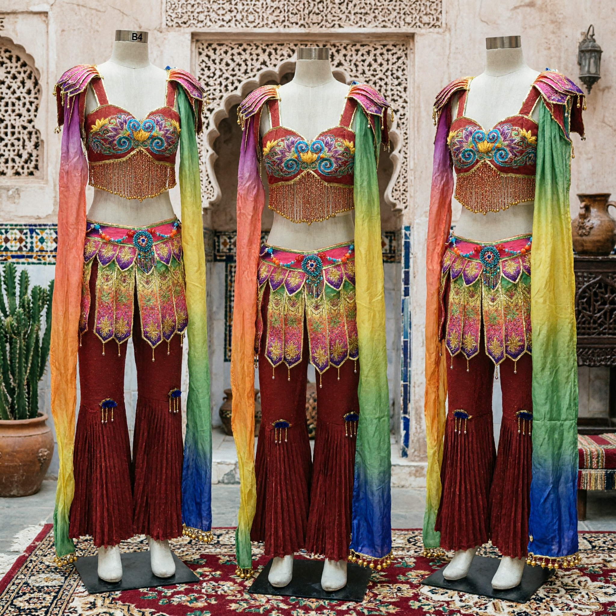 Традиционный китайский танцевальный костюм Дуньхуана для женщин, радужный костюм летающих апсар Фэйтянь с вышивкой для выступлений с длинными водяными рукавами - Asian Costume