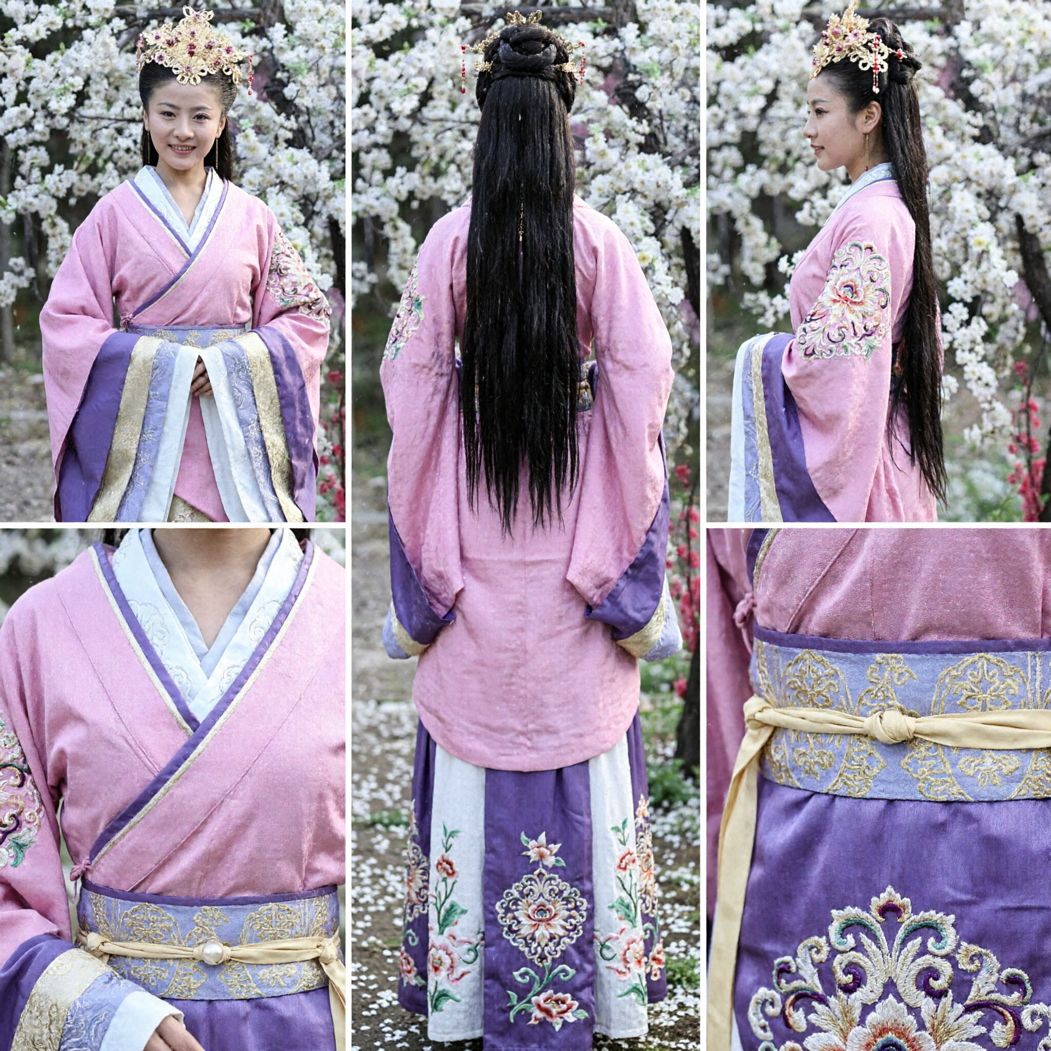 전통 중국 한푸 의상 고대 공주 드레스 핑크 퍼플 로브 여성용 역사 코스프레 - Asian Costume