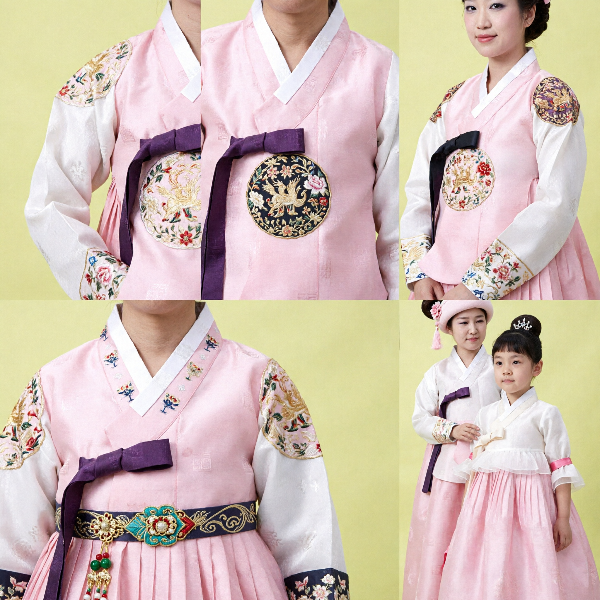 Conjunto Familiar Hanbok Coreano Rosa Elegante Trajes Tradicionais para Casamento e Festa Dol para Adultos e Crianças - Asian Costume