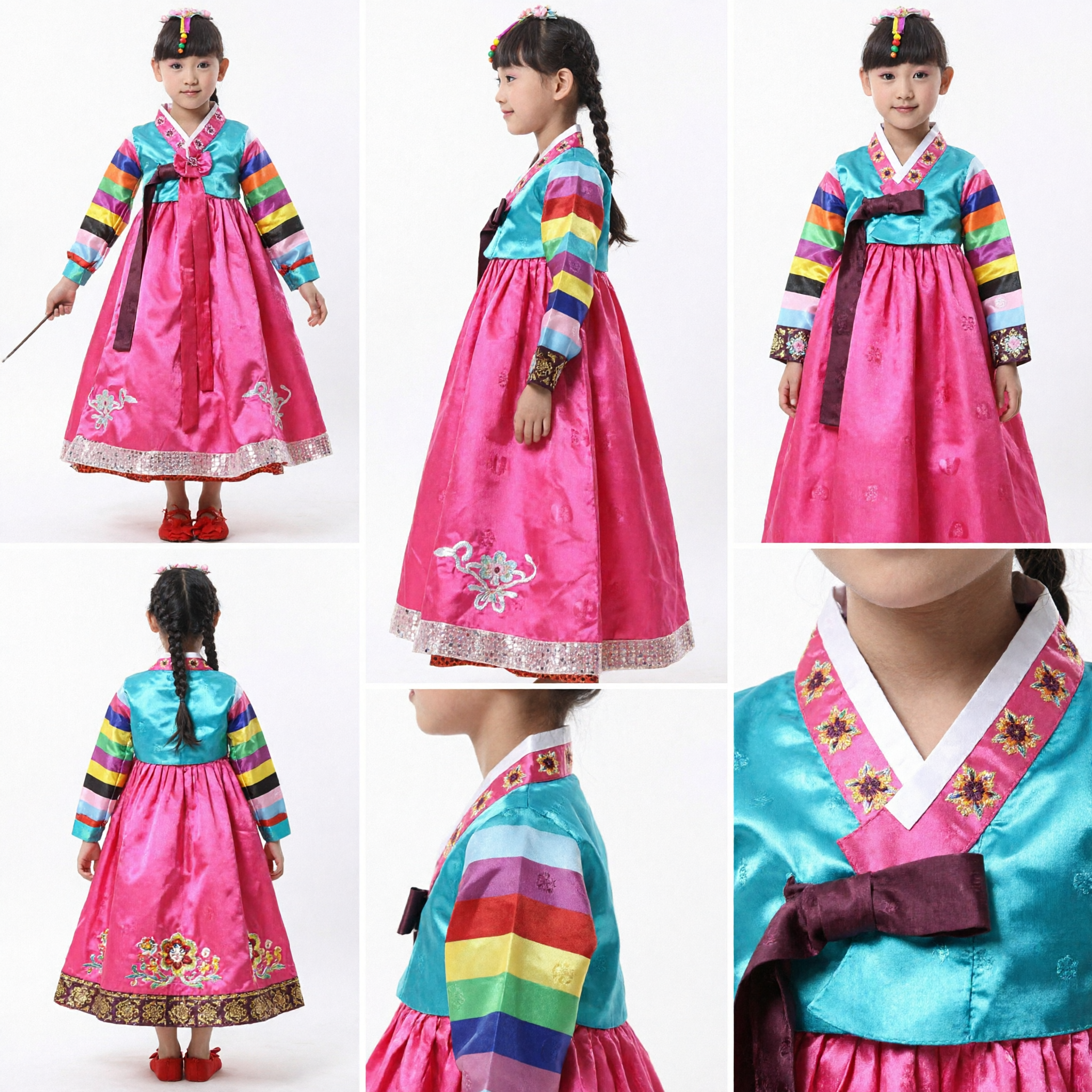 Costume traditionnel coréen Hanbok pour filles, robe folklorique à manches arc-en-ciel pour danse et festivals - Asian Costume