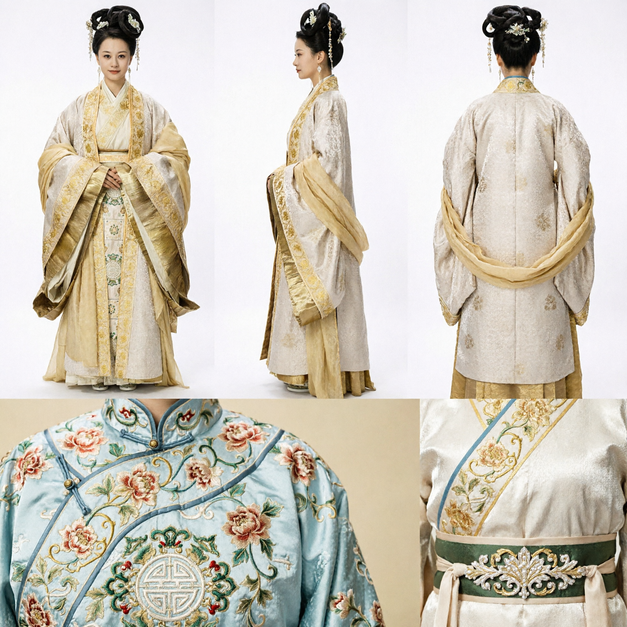 Costume Hanfu Tradizionale Cinese per Donne, Abito da Nobildonna/Imperatrice Antico con Ricami in Oro per Drammi Storici e Cosplay - Asian Costume