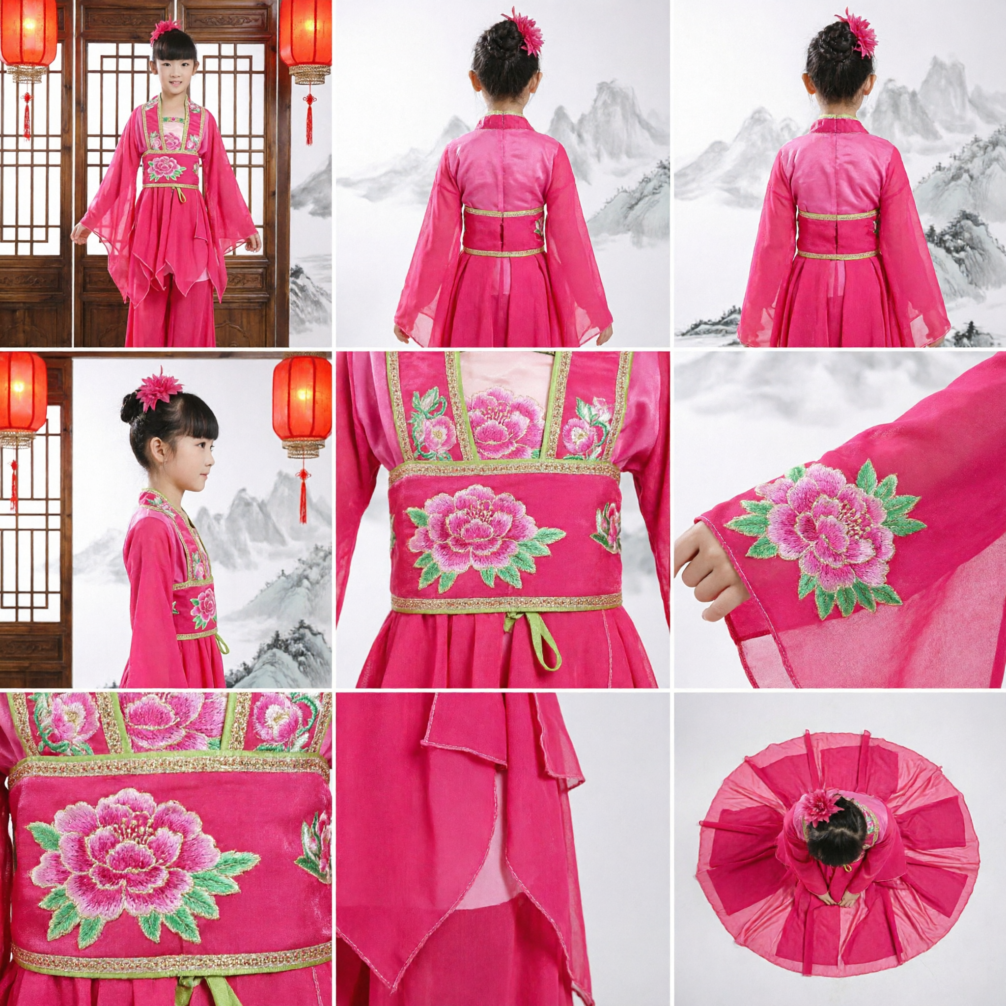 Chinese traditioneel volksdanskostuum voor meisjes, roze pioenroos borduursel podiumoptreden Hanfu-outfit - Asian Costume