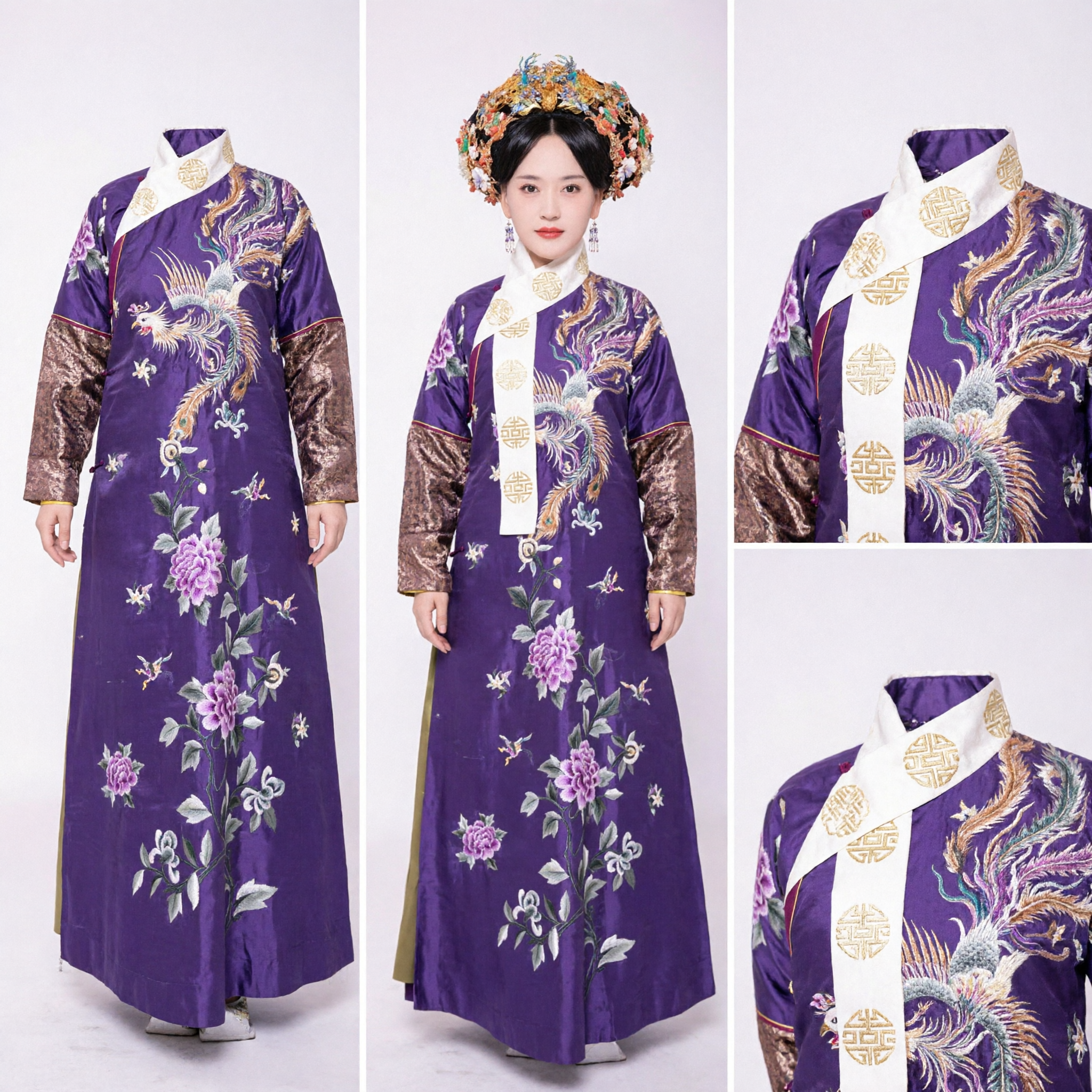 Traje Tradicional Chinês da Dinastia Qing Robe Roxo Bordado Fantasia de Imperatriz do Palácio Antigo para Performance Feminina - Asian Costume
