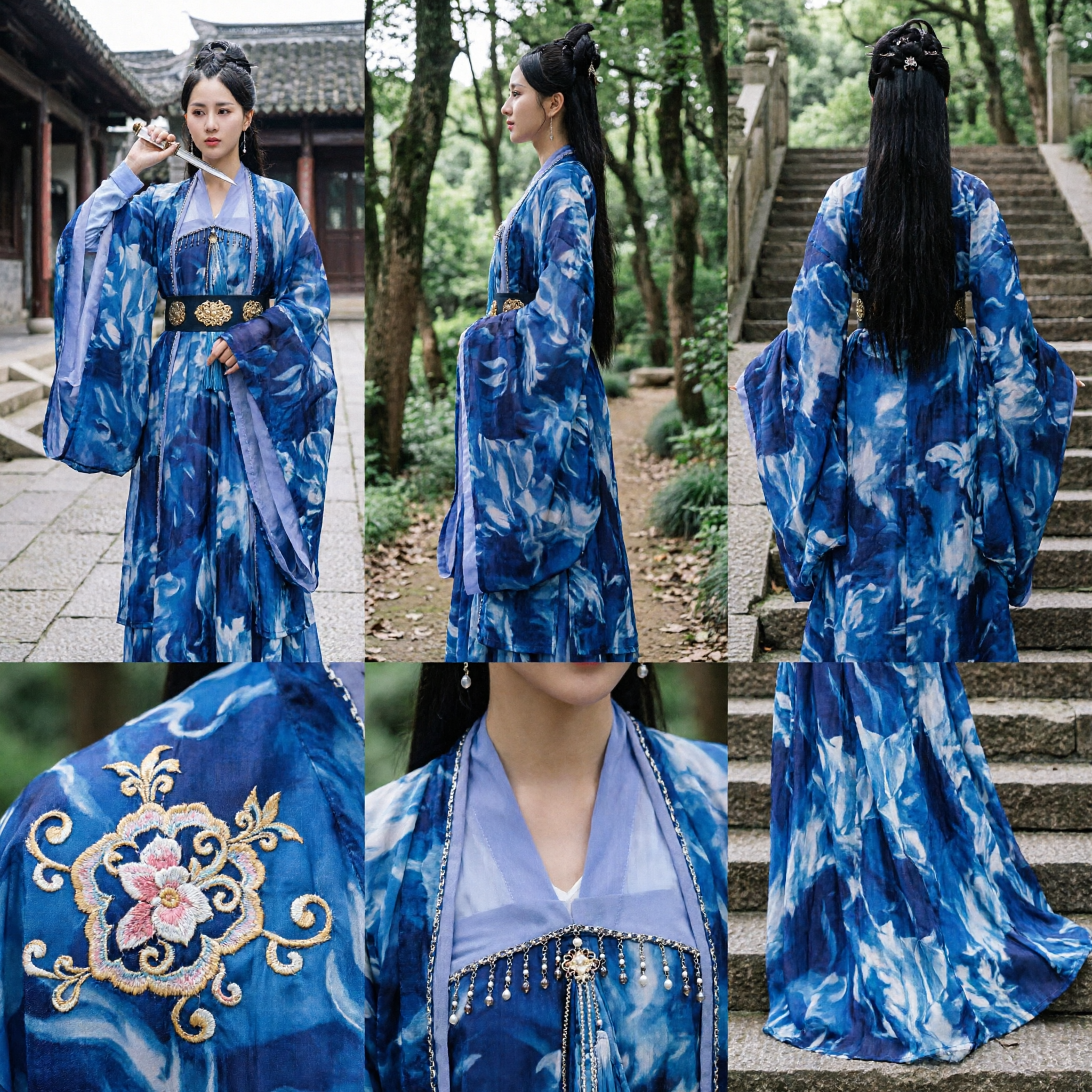 Vestido Hanfu Azul Antigo Chinês para Mulheres, Traje Tradicional de Fada, Roupa de Espadachim Wuxia para Cosplay - Asian Costume