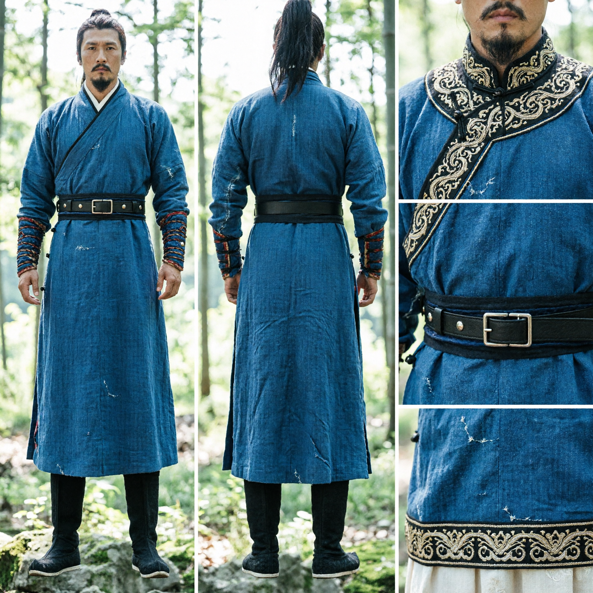 Starożytny chiński kostium wojownika Hanfu dla mężczyzn, niebieski strój rycerza Wuxia na cosplay i dramaty historyczne - Asian Costume