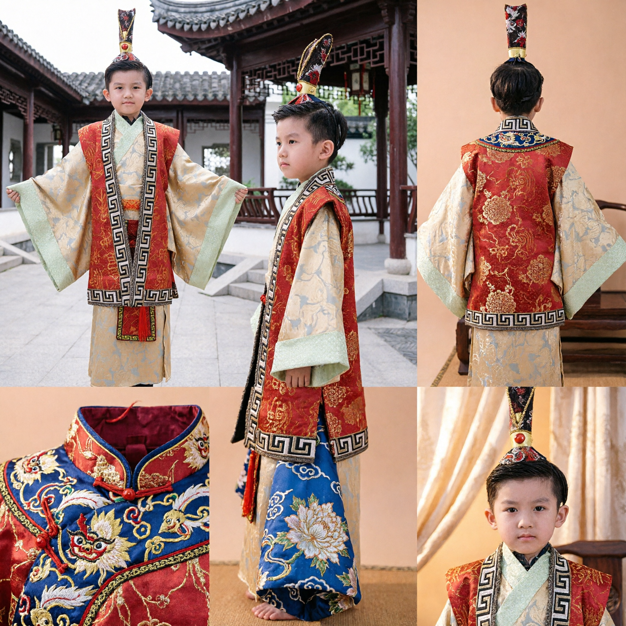 Traje Tradicional Chinês Hanfu para Meninos, Conjunto Completo de Manto de Príncipe Antigo com Chapéu - Asian Costume