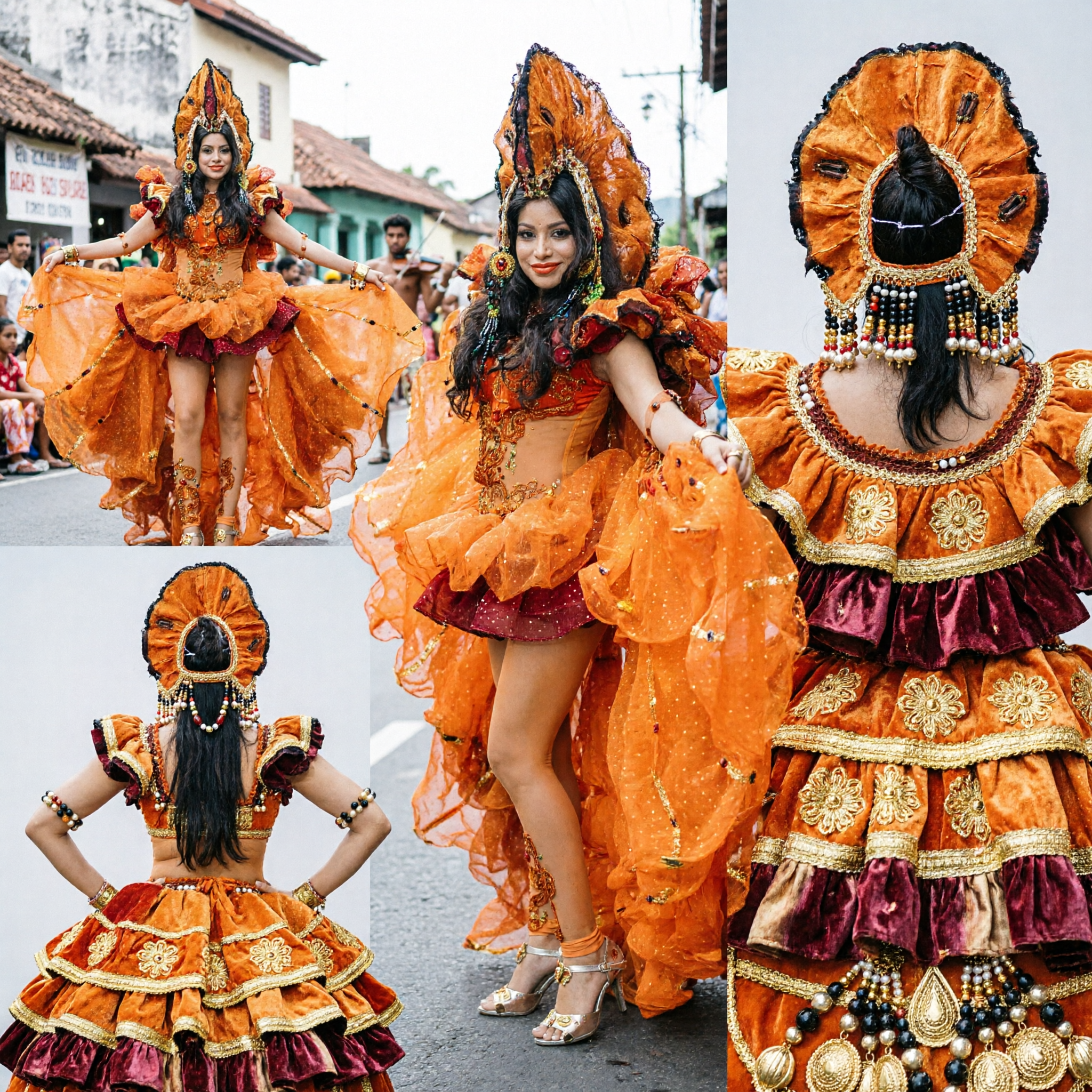 Costume de Carnaval Samba Luxueux en Plumes Dorées avec Immenses Ailes et Bustier à Paillettes pour Spectacle sur Scène - Asian Costume