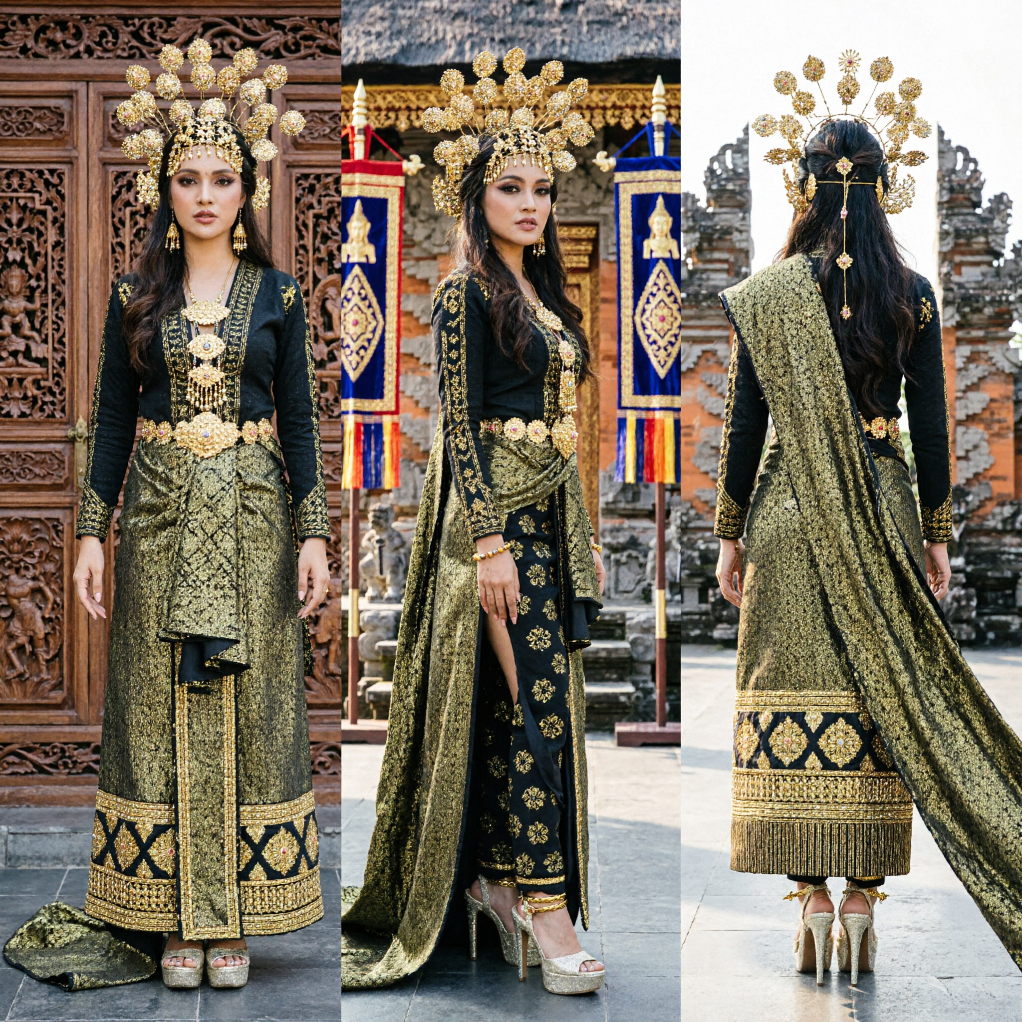 豪華 黒と金 バロック ヴィクトリア朝 舞踏会ドレス 歴史的コスチューム 女性用 マスカレード プロム - Asian Costume