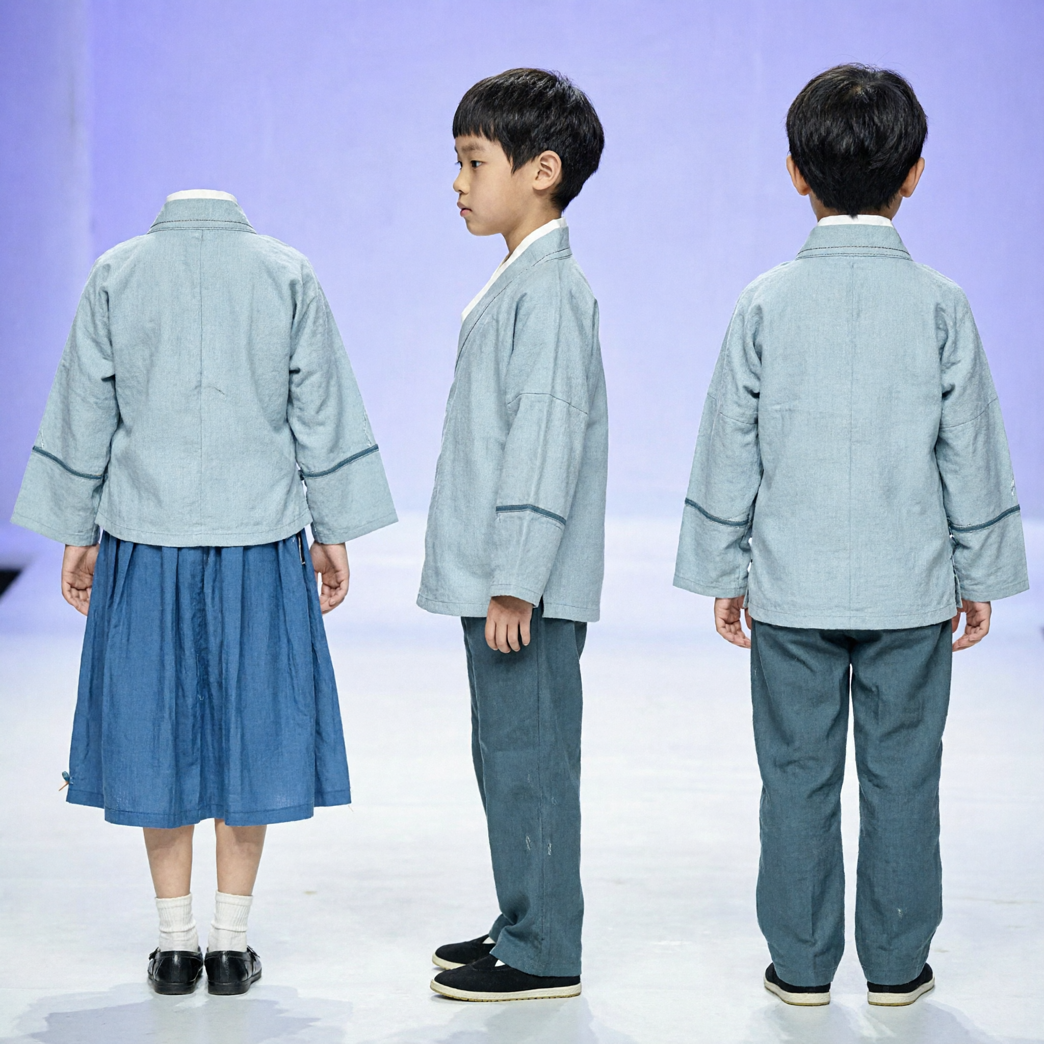 Traje Antiguo Chino Hanfu de Erudito para Niños Conjunto de Top de Cuello Cruzado y Pantalón Falda para Espectáculo Cultural - Asian Costume
