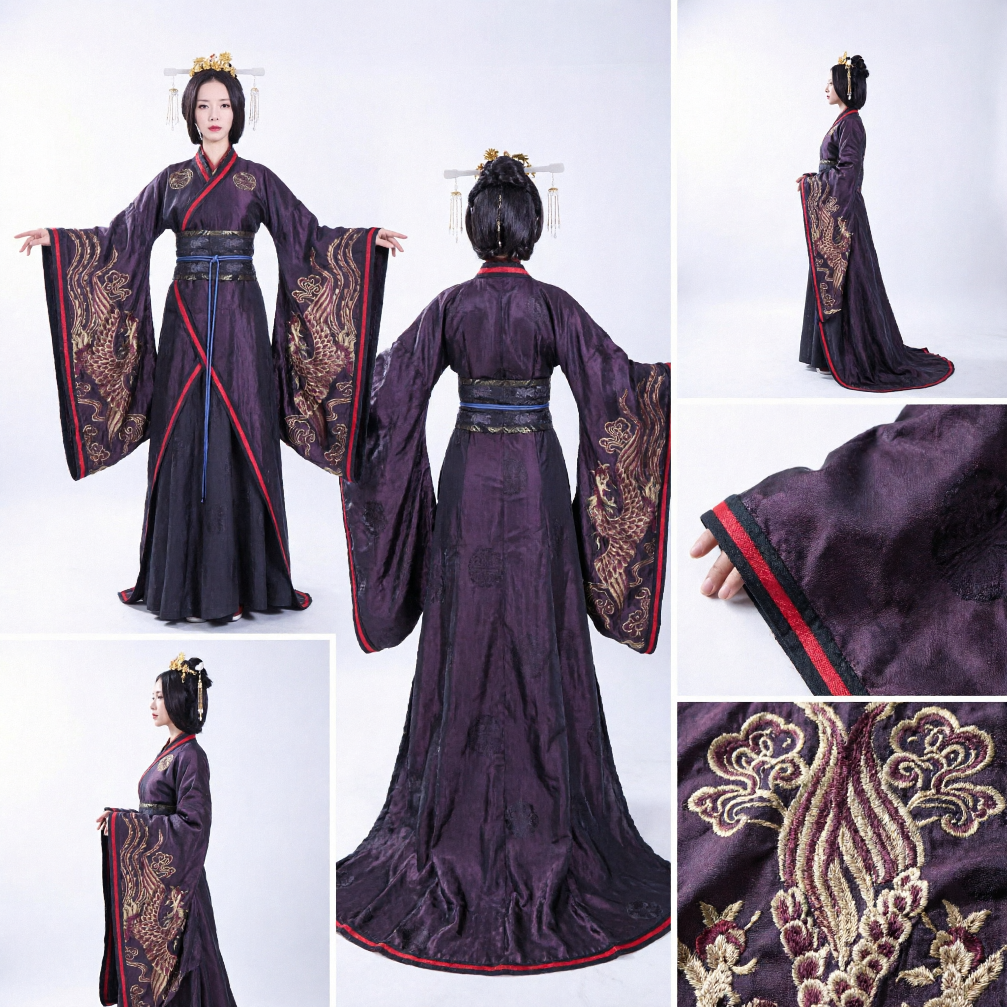 Antikes chinesisches Kaiserinnen-Lila-Hanfu-Kostüm mit Phönix-Stickerei, weitärmeliges Kleid für Frauen-Cosplay - Asian Costume