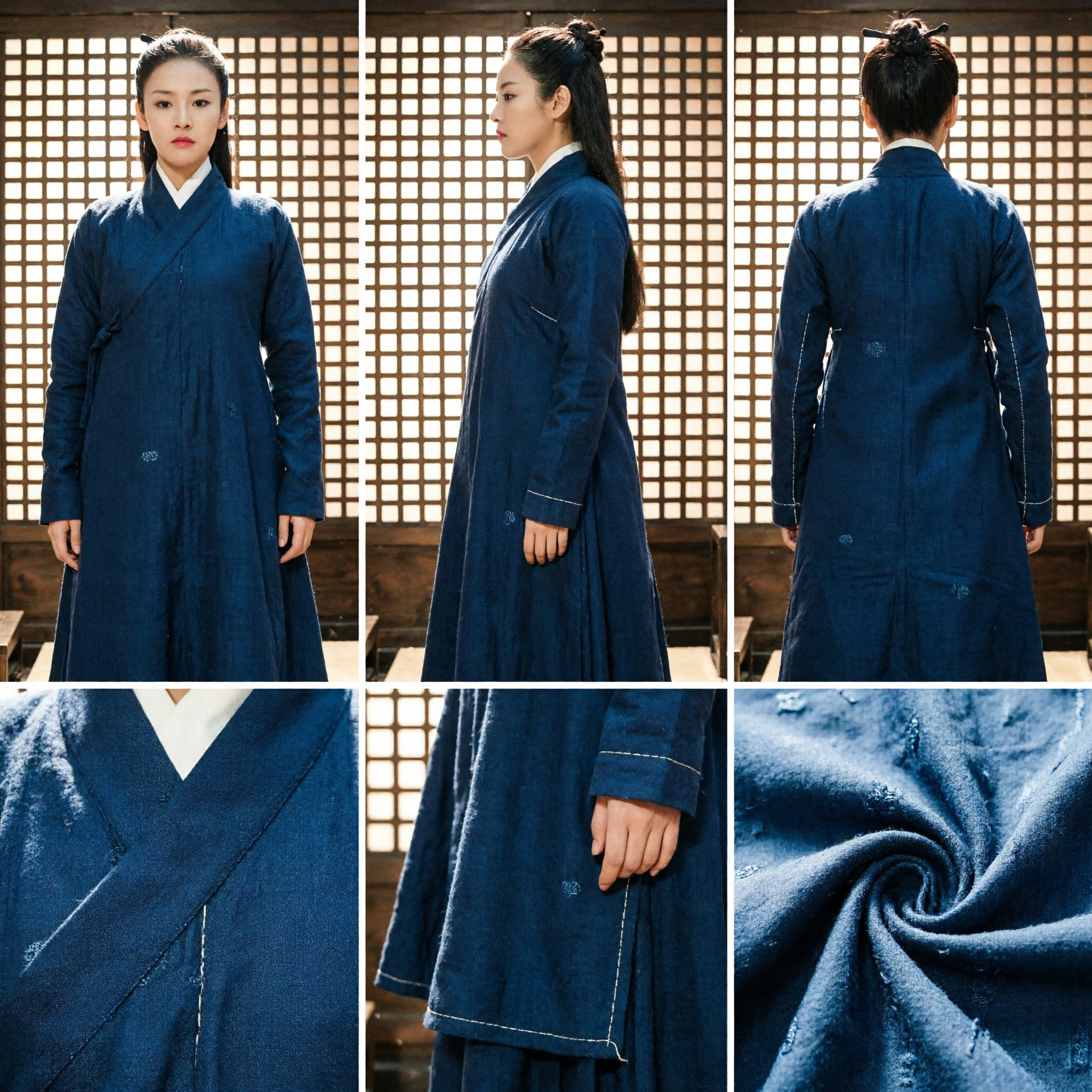 伝統的中国古代剣士コスチューム 女性ダークブルー漢服武侠ローブ コスプレ・パフォーマンス用 - Asian Costume