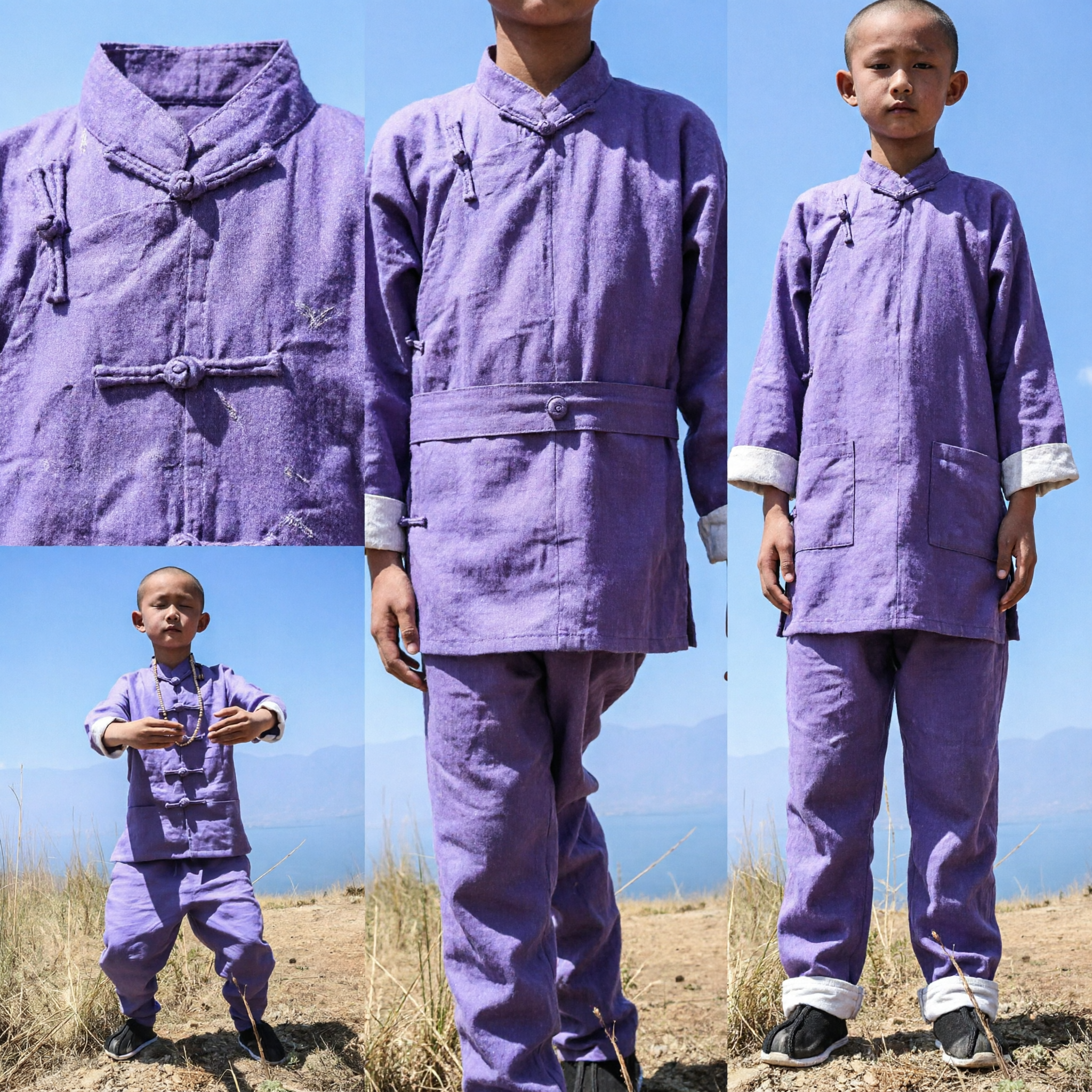 Costume Kung Fu pour Enfants Violet Traditionnel - Uniforme d'Arts Martiaux de Moine Shaolin, Tangzhuang Chinois pour Garçons - Asian Costume