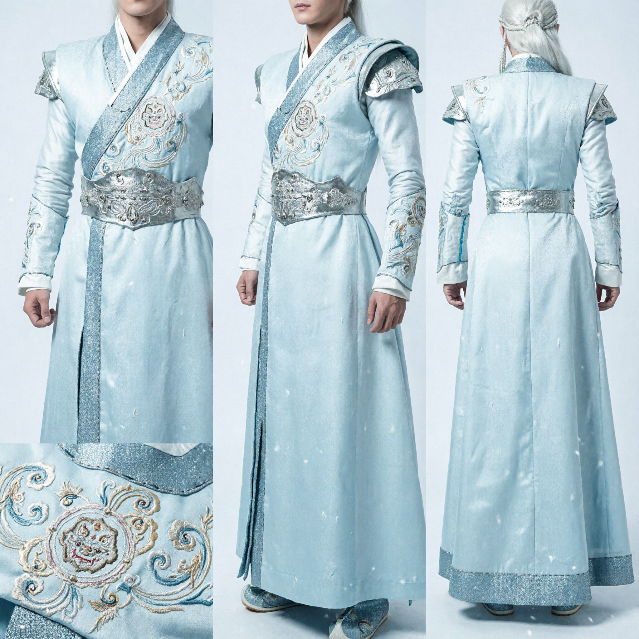 古代中国 白い王子衣装 男性 仙侠ファンタジー戦士コスプレ 漢服衣装完全セット - Asian Costume