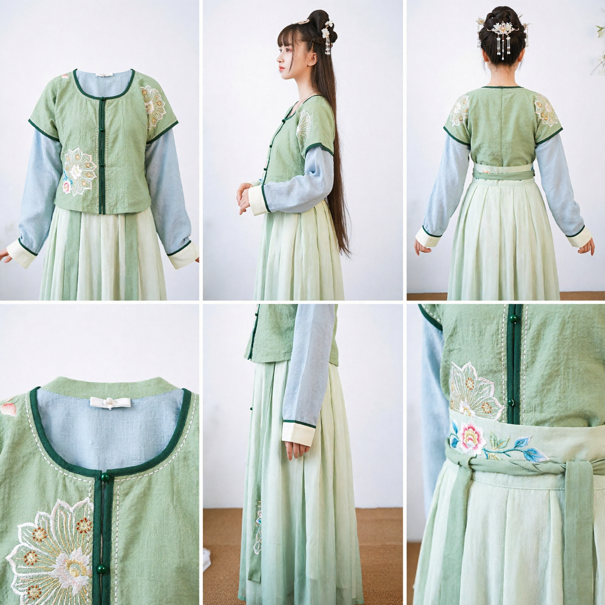 Traje Hanfu Tradicional Chinês para Meninas Vestido de Princesa Antigo Verde Claro com Bordado para Performance Infantil - Asian Costume