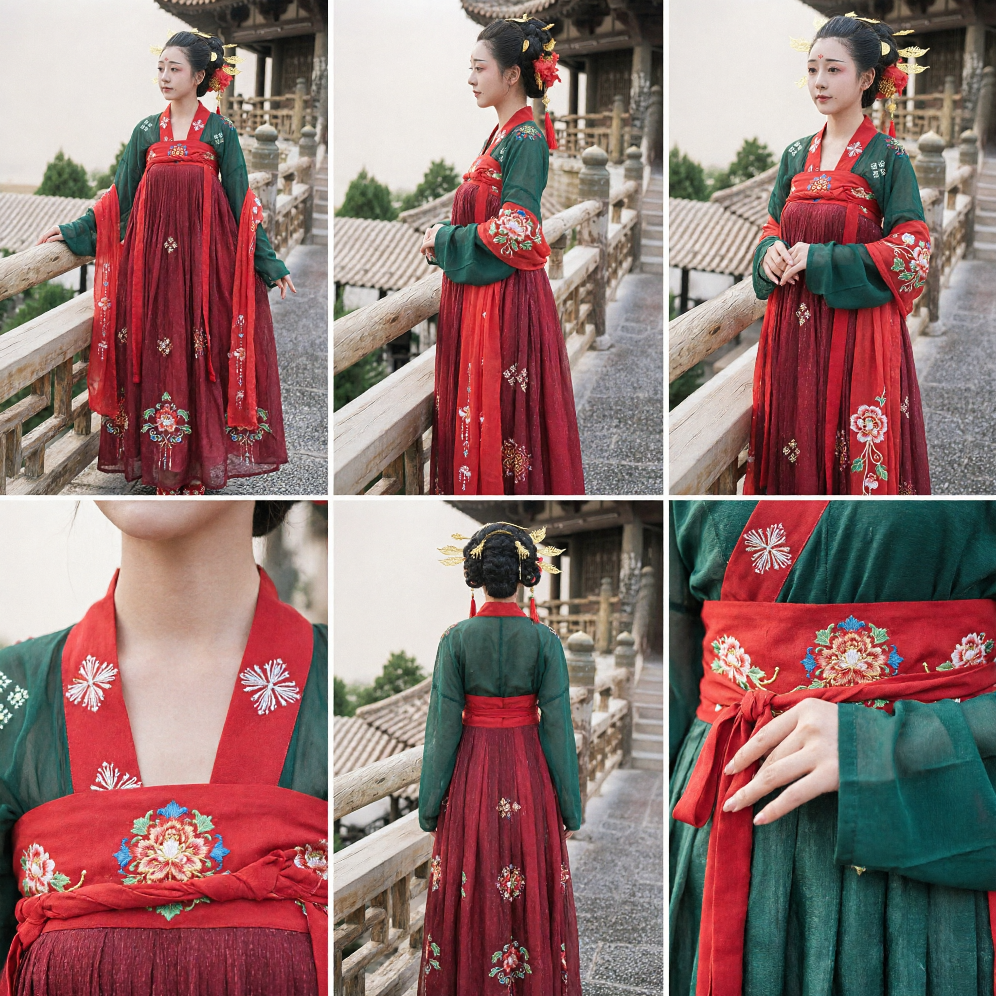 Costume Hanfu della Dinastia Tang Cinese Tradizionale, Dama di Palazzo con Top Verde e Gonna Rossa, Abito Storico per Cosplay Femminile - Asian Costume