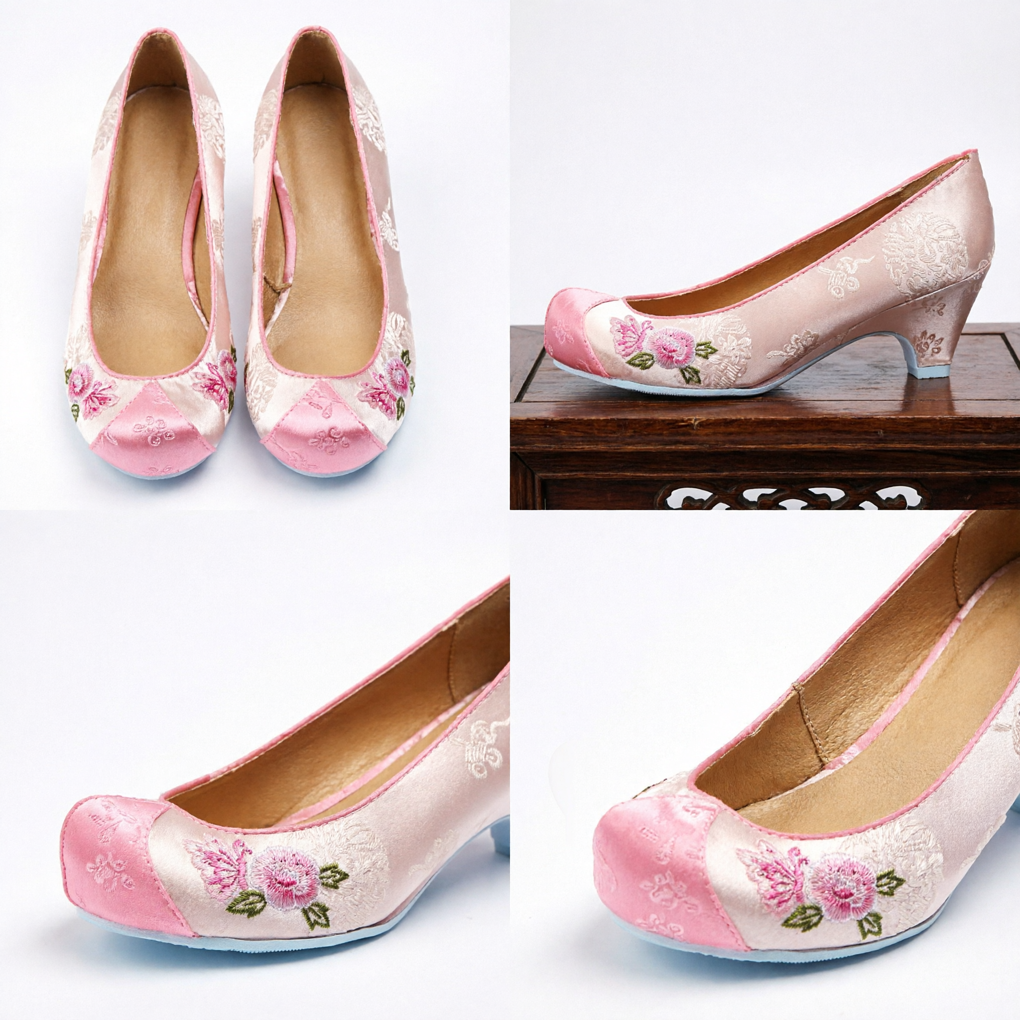 Traditionele Chinese Roze Satijnen Geborduurde Schoenen Vrouwen Hanfu Bruiloft Cosplay Oud Prinsessen Kostuum Schoeisel - Asian Costume