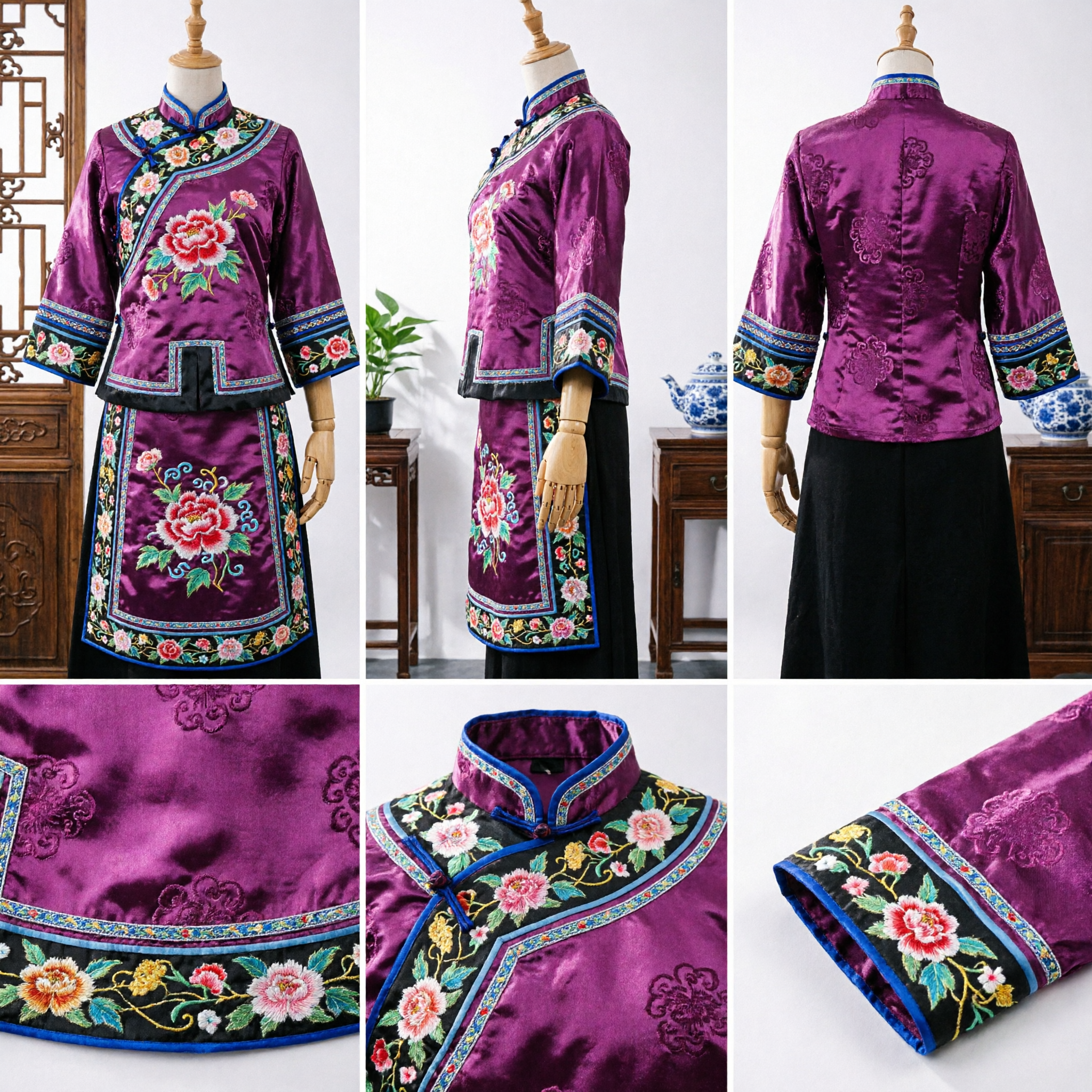 Zapatos de Seda Bordados Tradicionales Chinos para Mujer, Tacón de Cuña Floral de Peonía Rosa para Boda Hanfu - Asian Costume