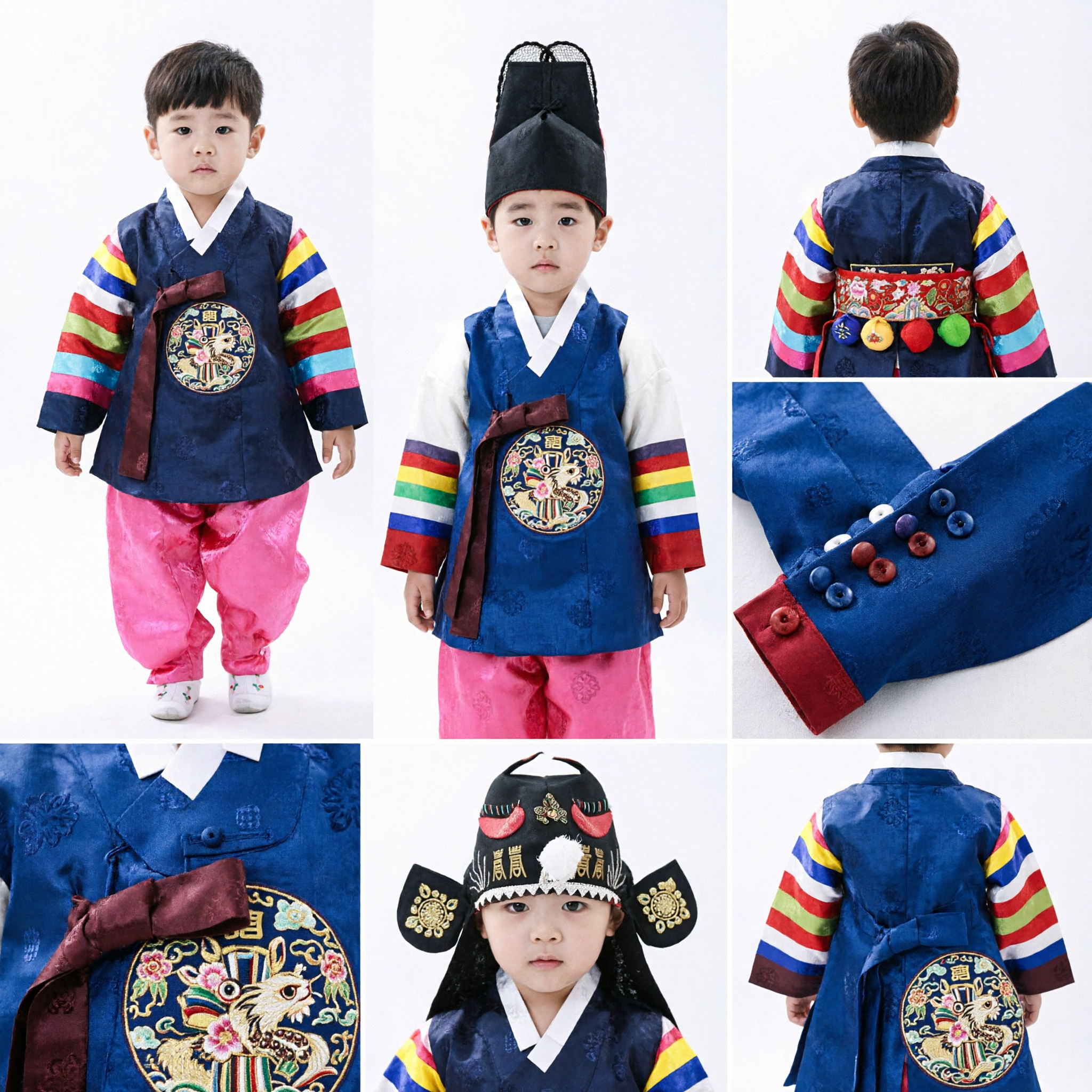 Traditionele Koreaanse Hanbok voor Kinderen Eerste Verjaardag Doljanchi Kostuum Regenboog Saekdong Top en Roze Broek Set - Asian Costume
