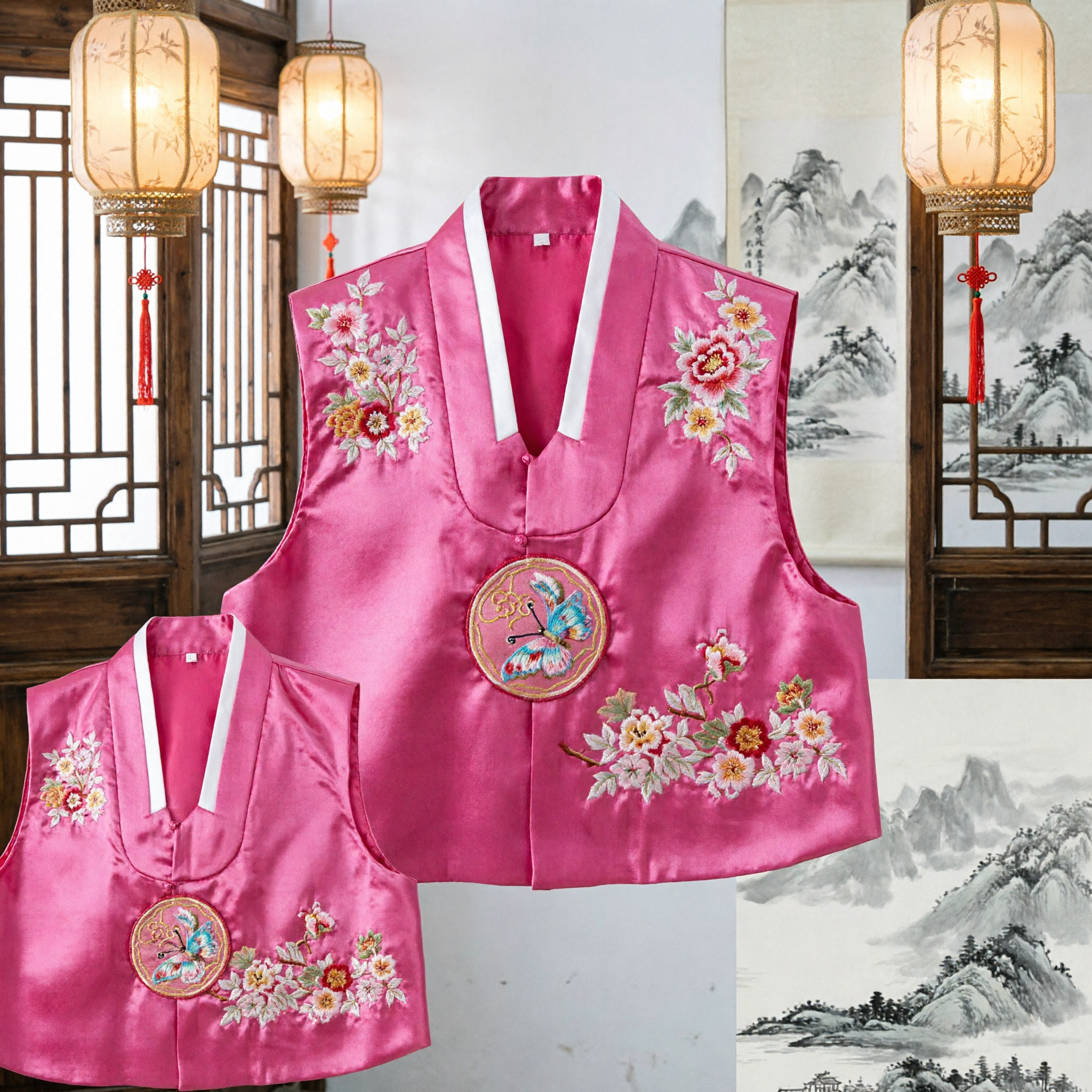 Gilet Hanbok traditionnel coréen rose pour femmes - Gilet de soie brodé - Pour danse folklorique et événements culturels - Asian Costume
