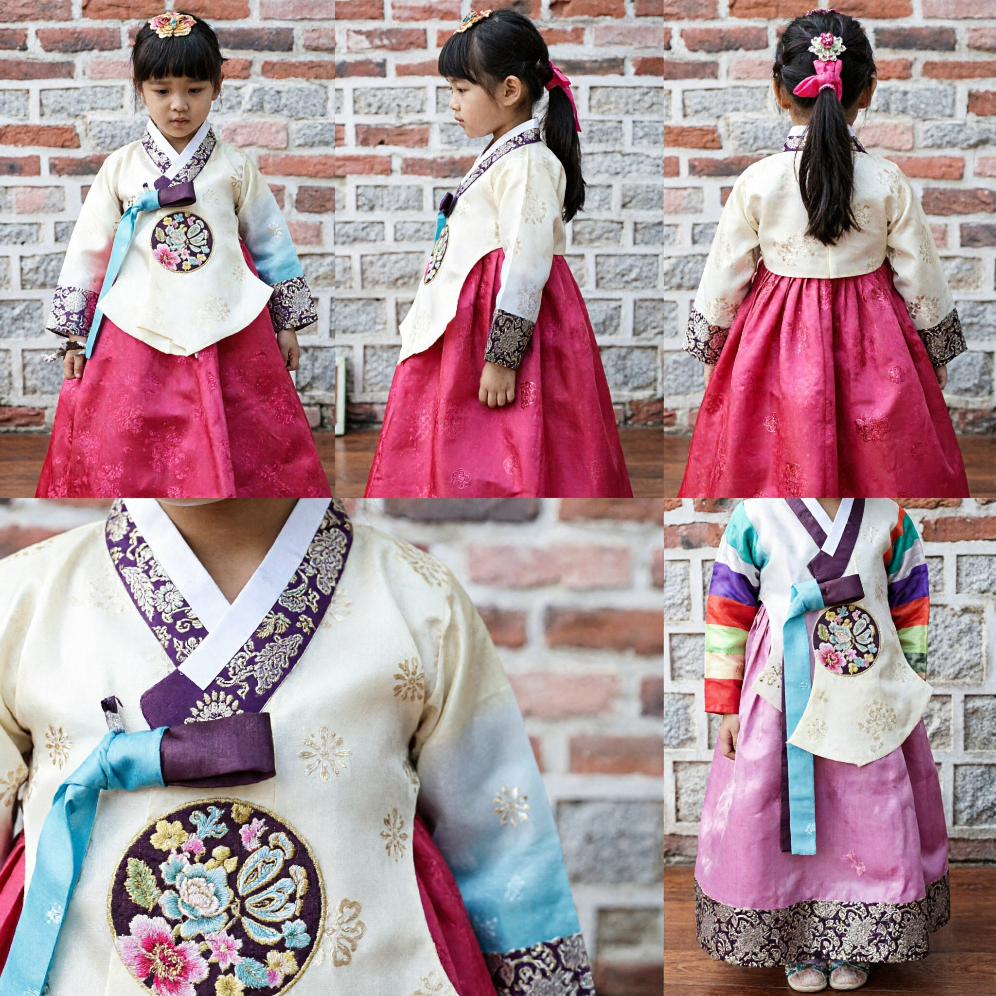 Hanbok tradicional coreano para niñas Chima rosa Jeogori blanco Vestido bordado Traje infantil para festivales - Asian Costume
