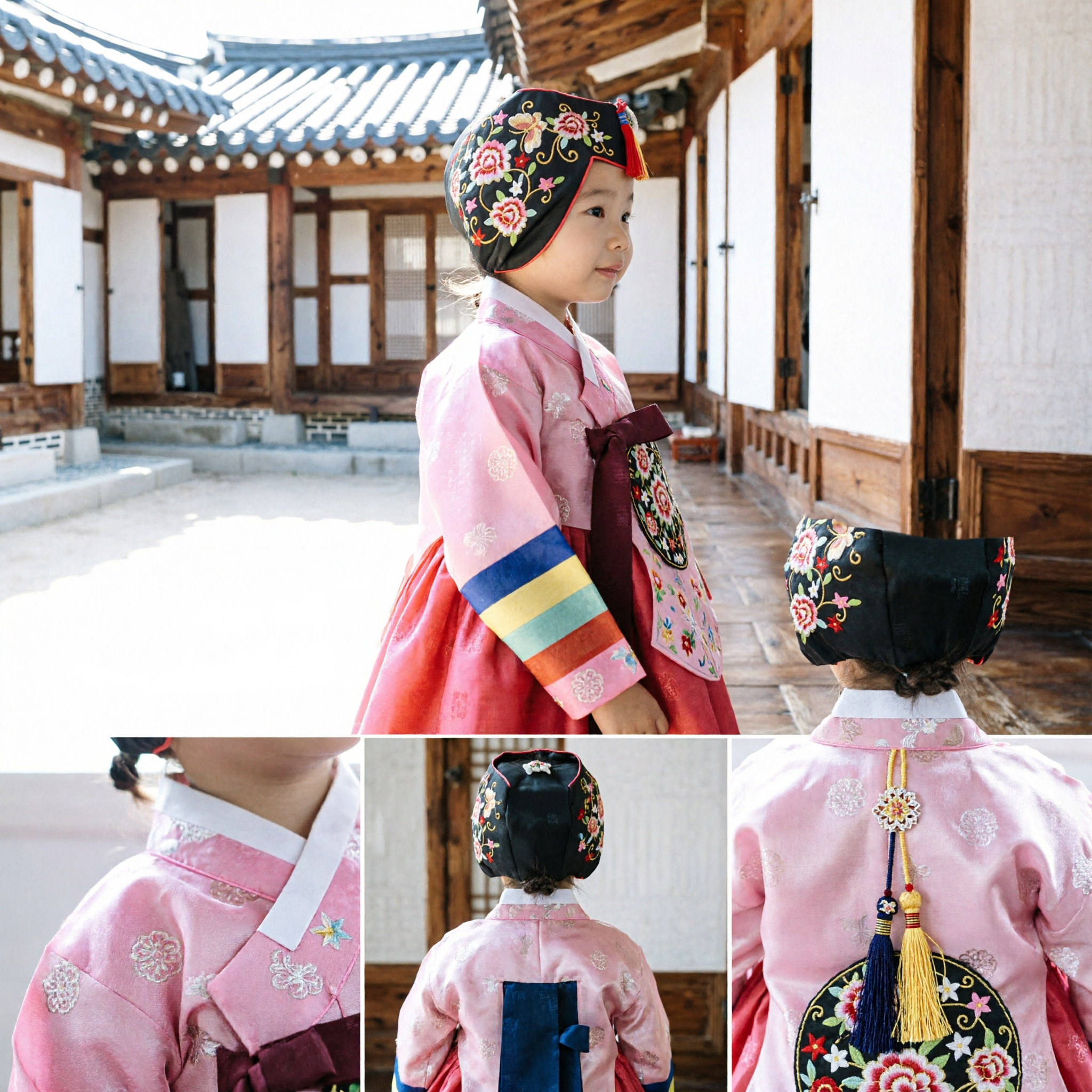 Традиционная китайская вышитая цветочная шляпа для детей: черная, пионы, бабочки, головной убор с кистями для костюма ханьфу - Asian Costume