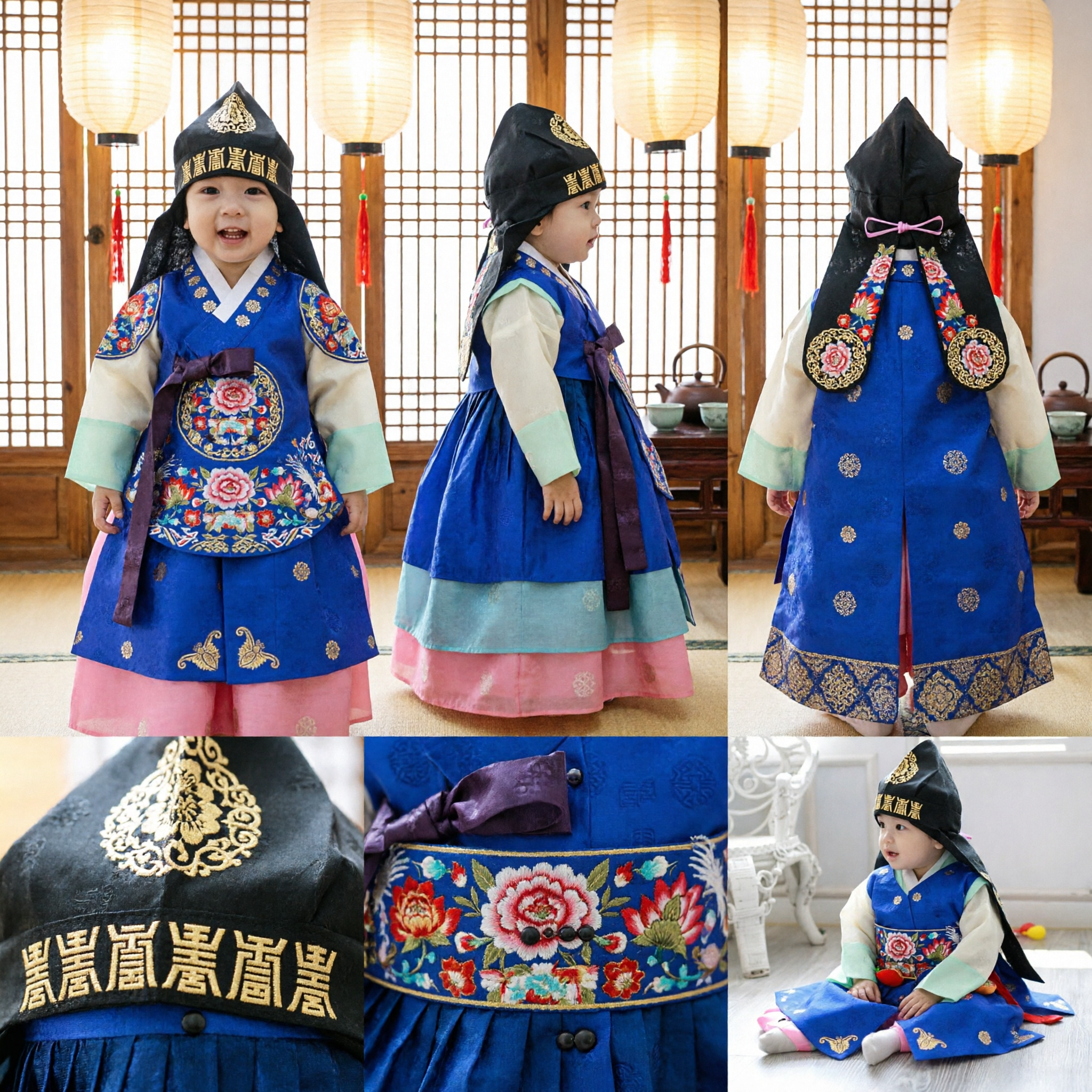 Completo costume Hanbok tradizionale coreano per neonati maschi, abbigliamento cerimoniale blu per primo compleanno Doljanchi - Asian Costume