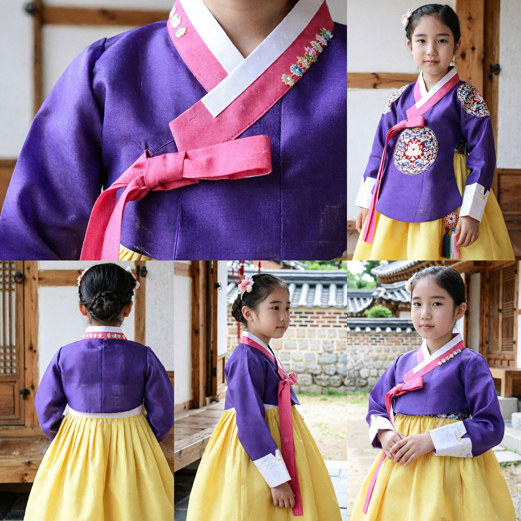 Hanbok tradizionale coreano per bambine, top viola e gonna gialla, abito per feste e festività - Asian Costume