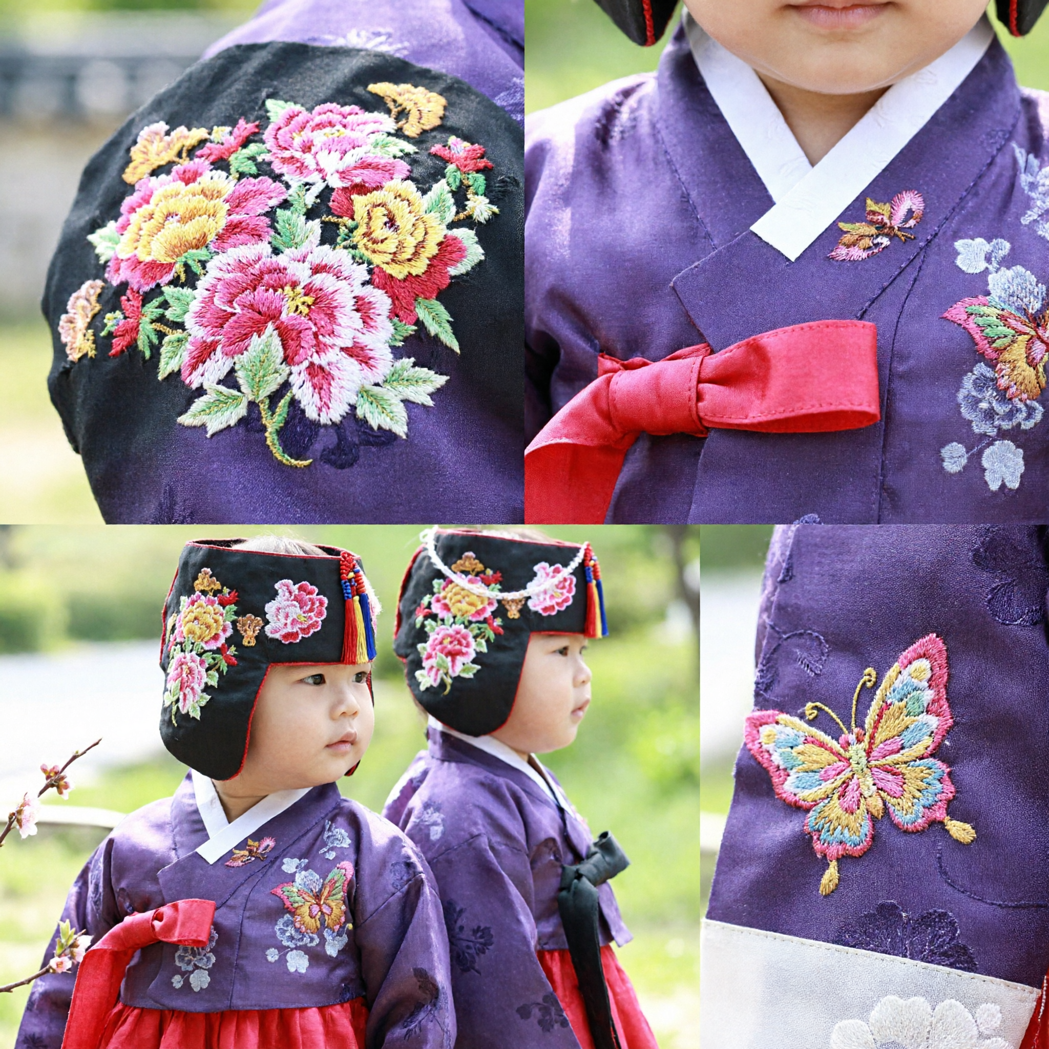伝統的中国花柄刺繍ベビー帽子 幼児冬用キャップ 旧正月漢服衣装用 - Asian Costume