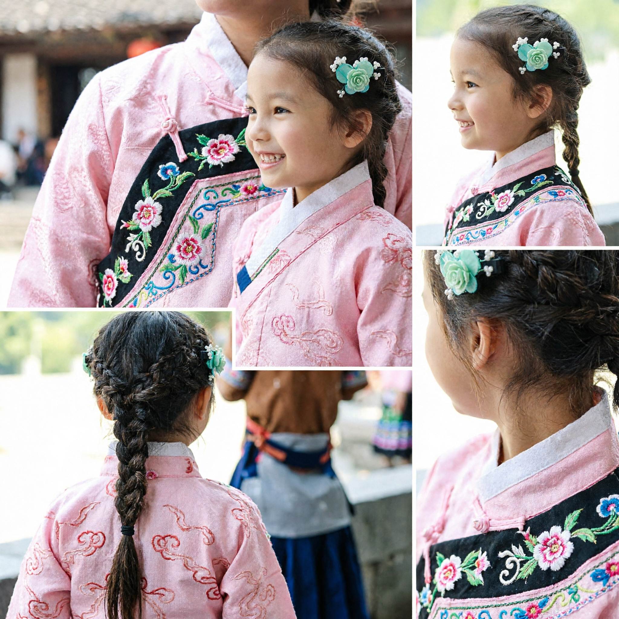 Traditionele Chinese Hanfu Haaraccessoires Kinderen Groene Bloem Haarklem met Parels Antieke Stijl Haarnaald voor Meisjes - Asian Costume